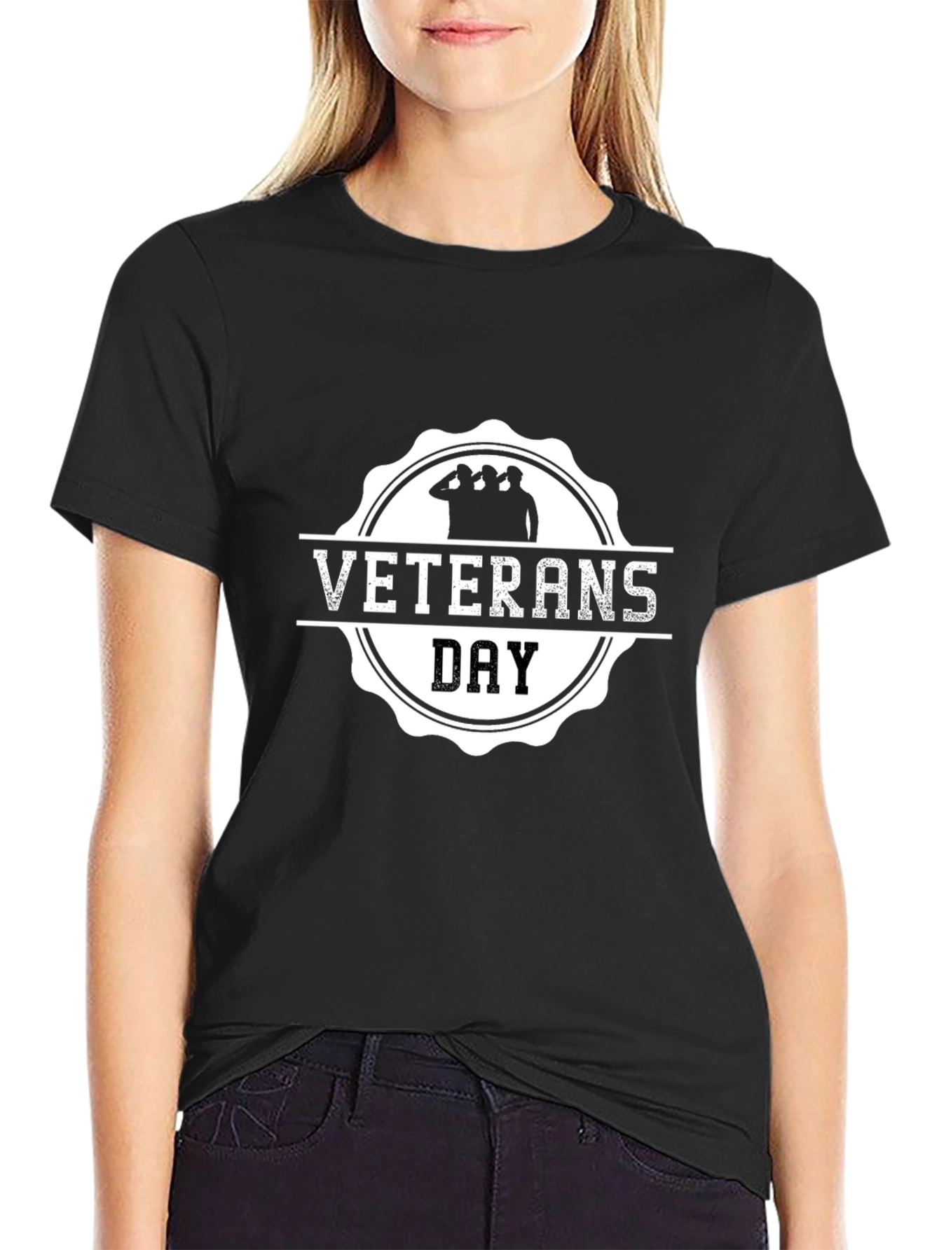 Veterans Day Graphic Print Black T-Shirt