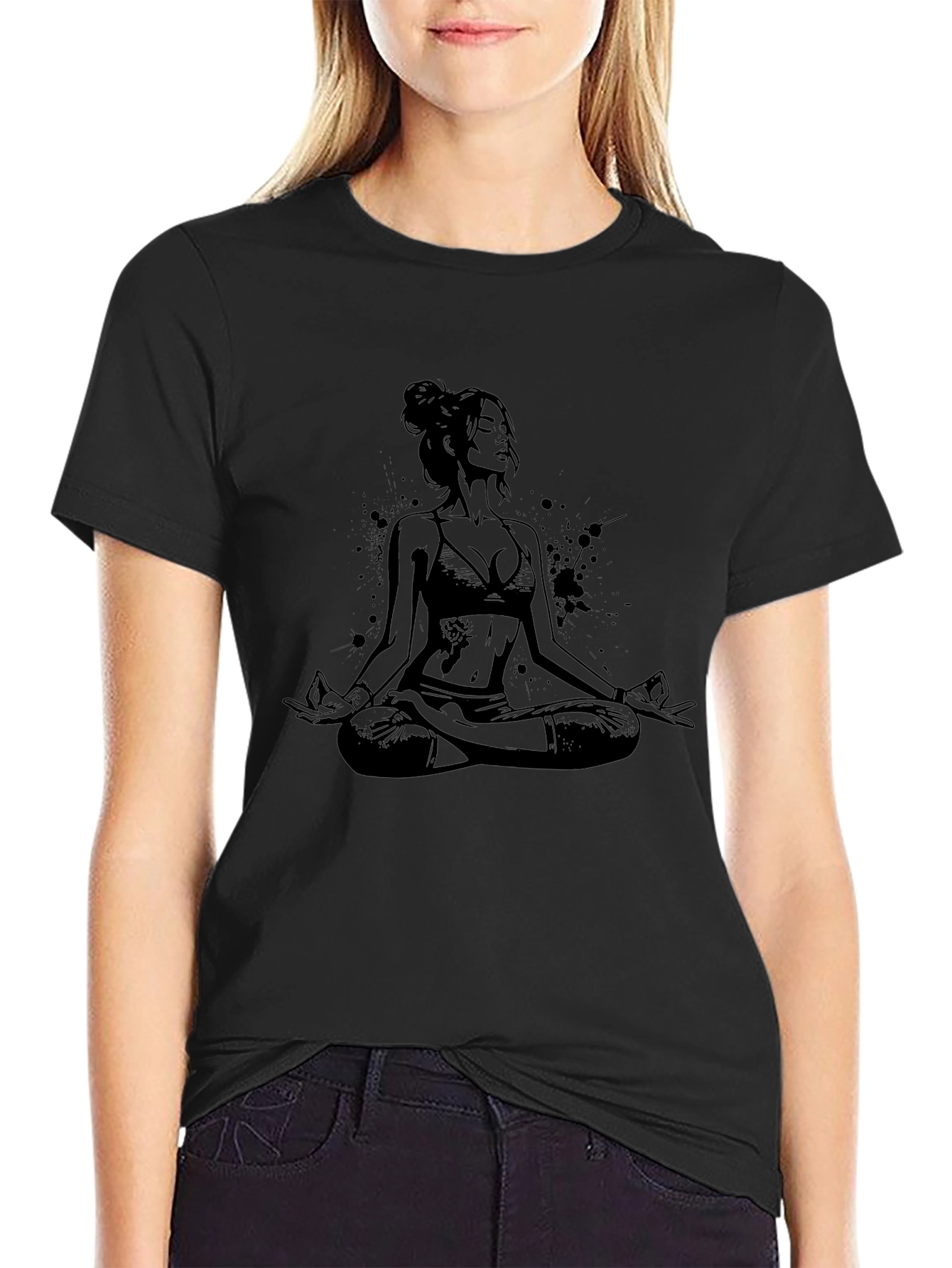 Black Yoga Woman Graphic T-Shirt