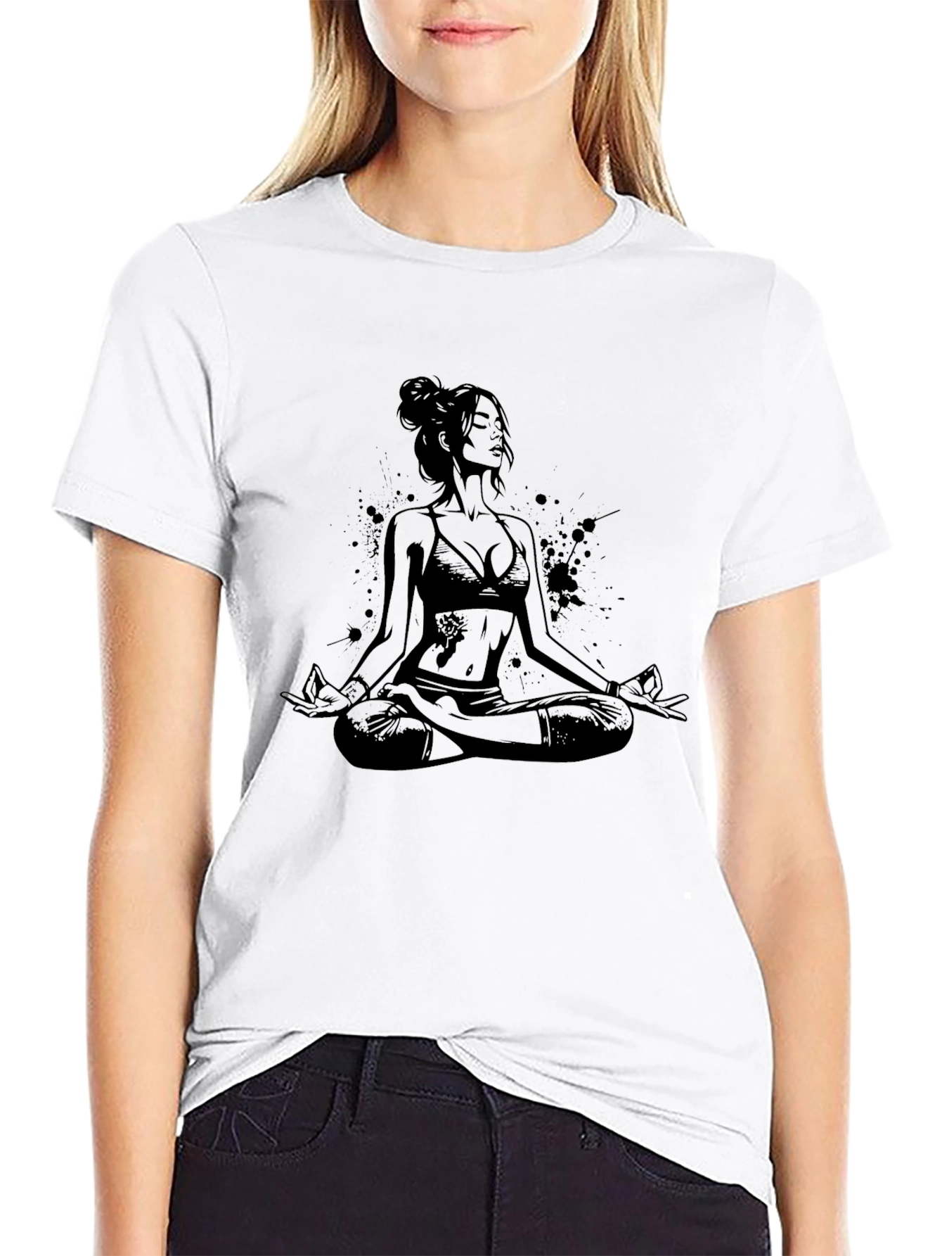 Black Yoga Woman Graphic T-Shirt