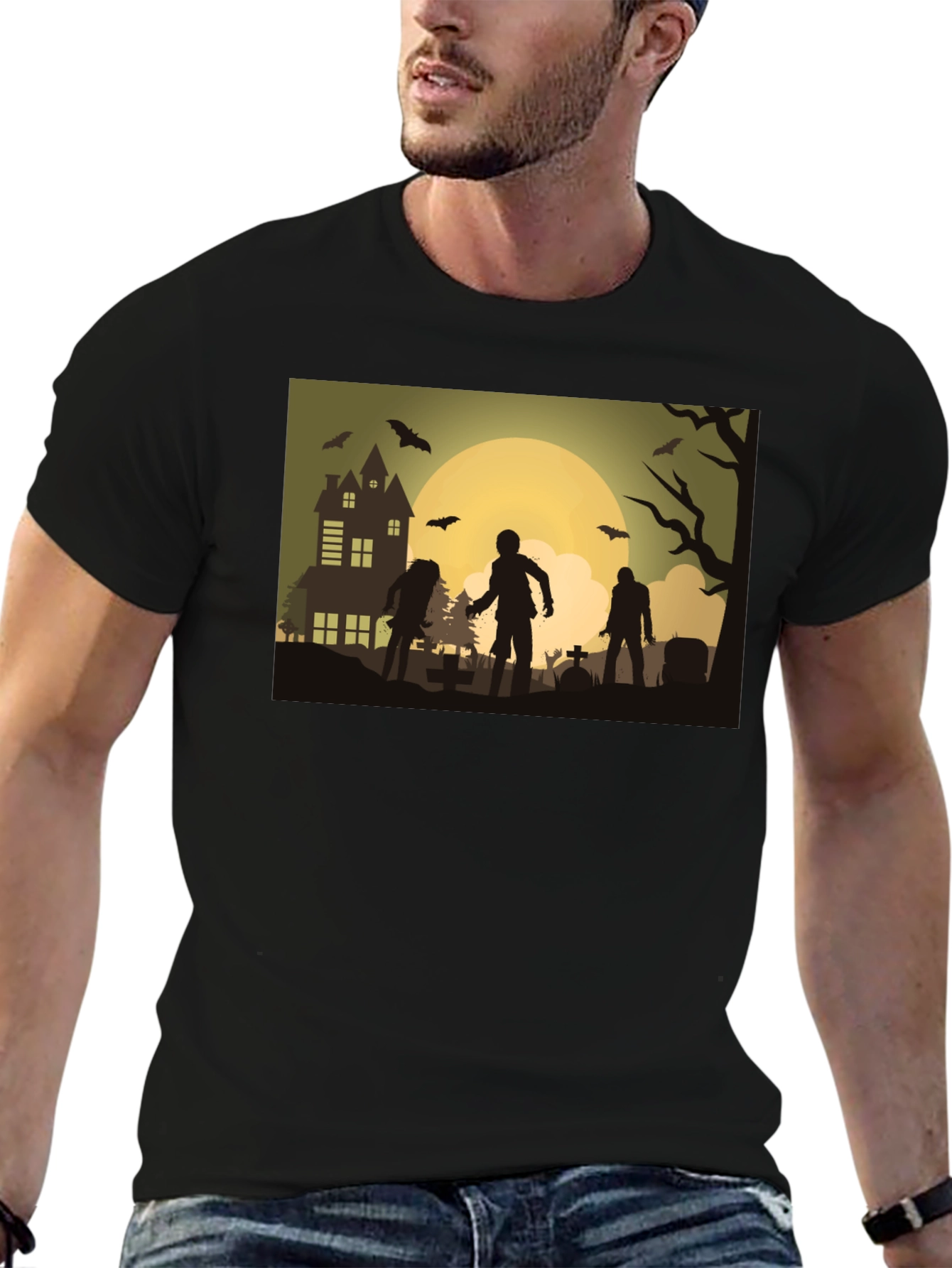 Zombie Moon Halloween Graphic Tee