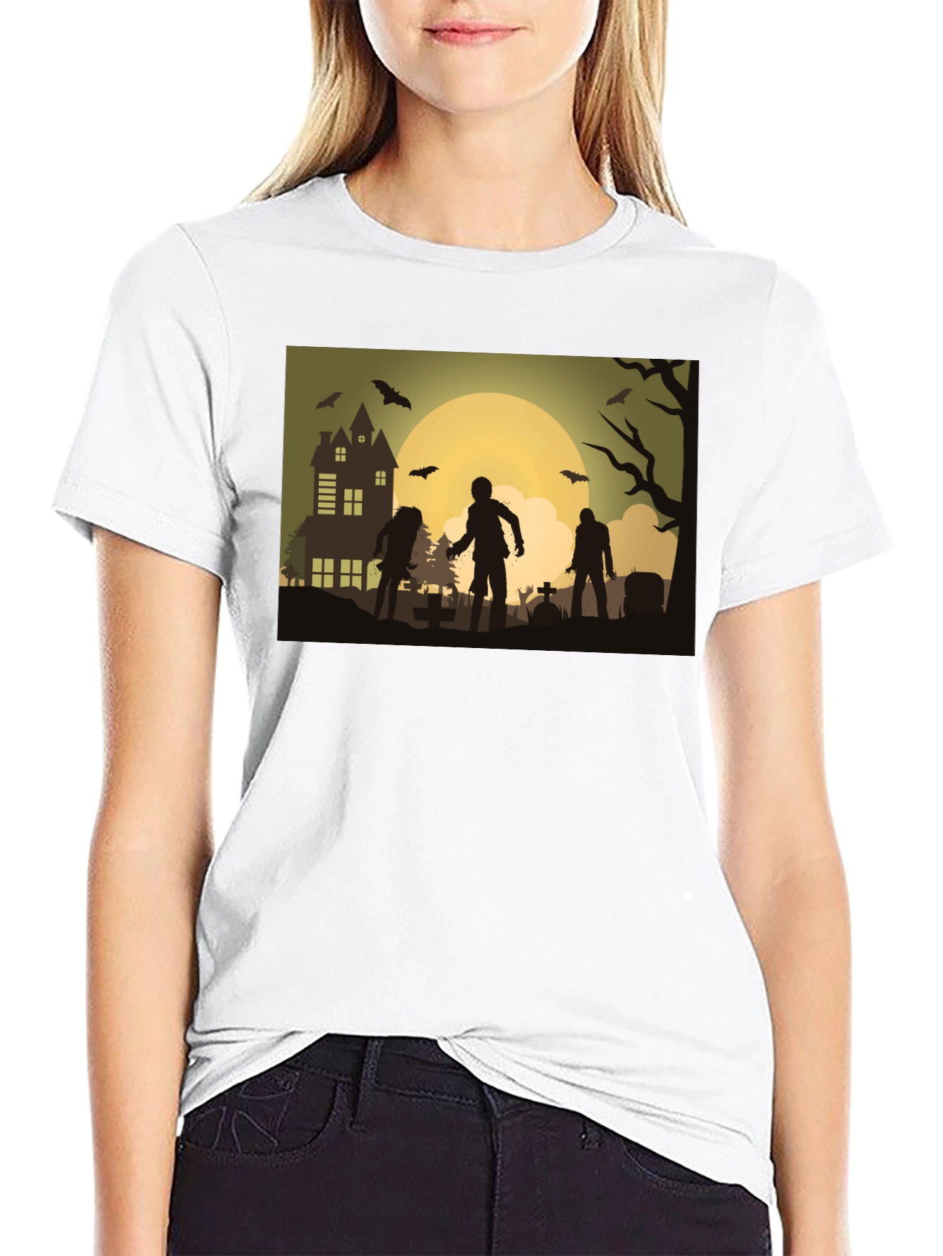 Zombie Moon Halloween Graphic Tee