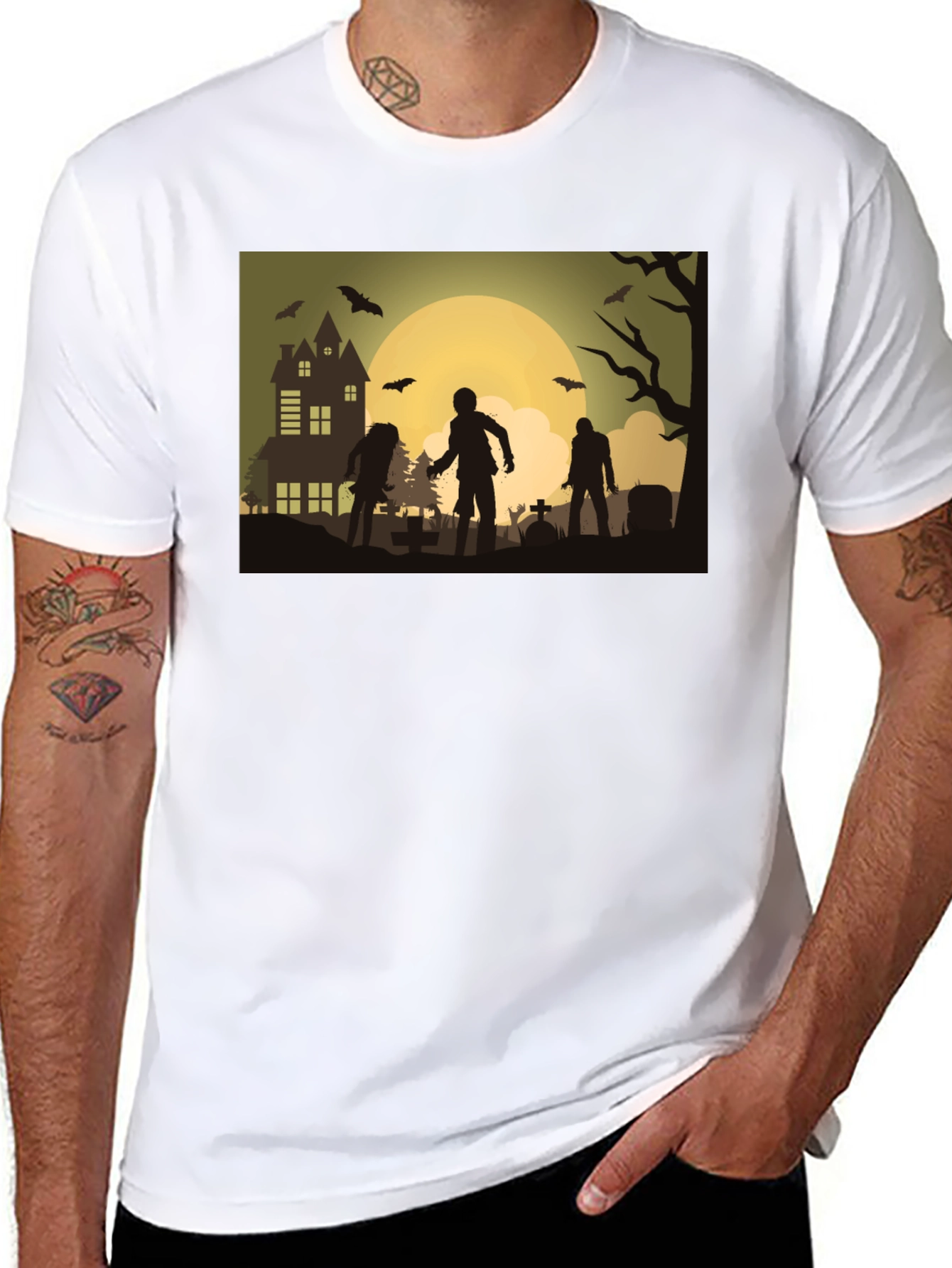 Zombie Moon Halloween Graphic Tee