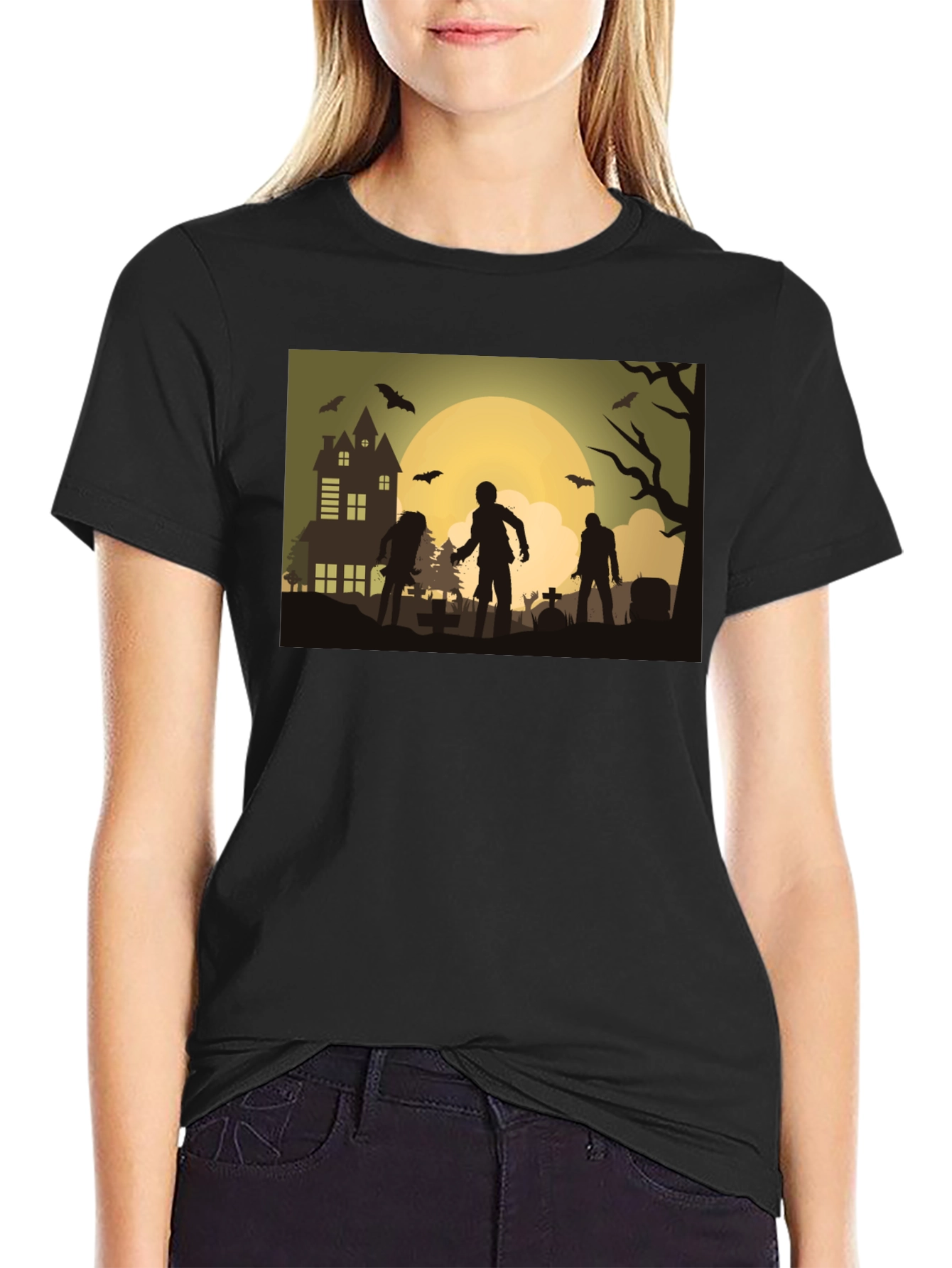Zombie Moon Halloween Graphic Tee