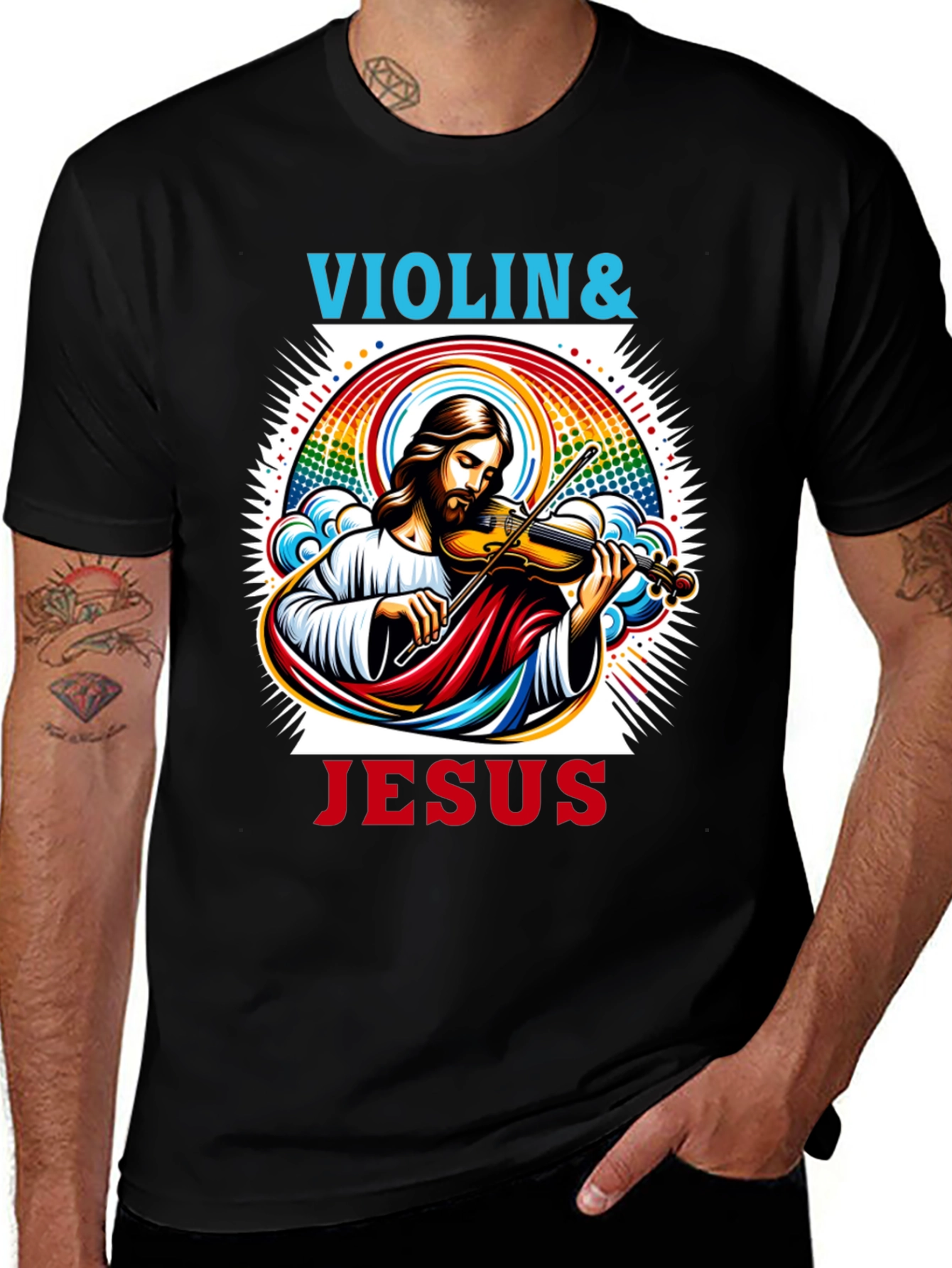 Violin & Jesus Graphic Tee - Christian Music Shirt