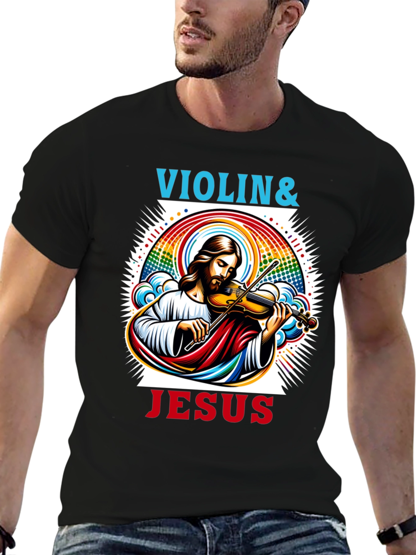 Violin & Jesus Graphic Tee - Christian Music Shirt