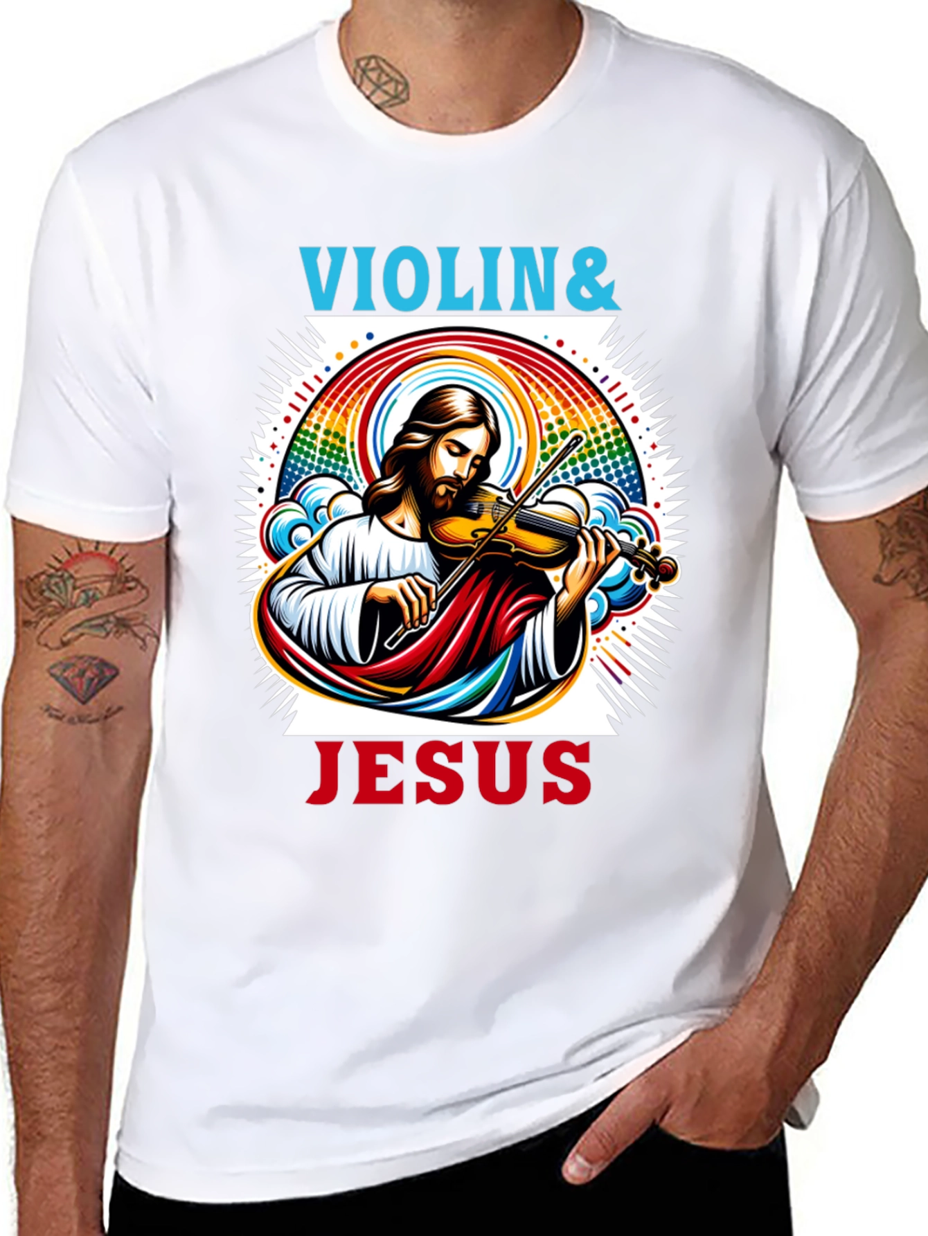 Violin & Jesus Graphic Tee - Christian Music Shirt