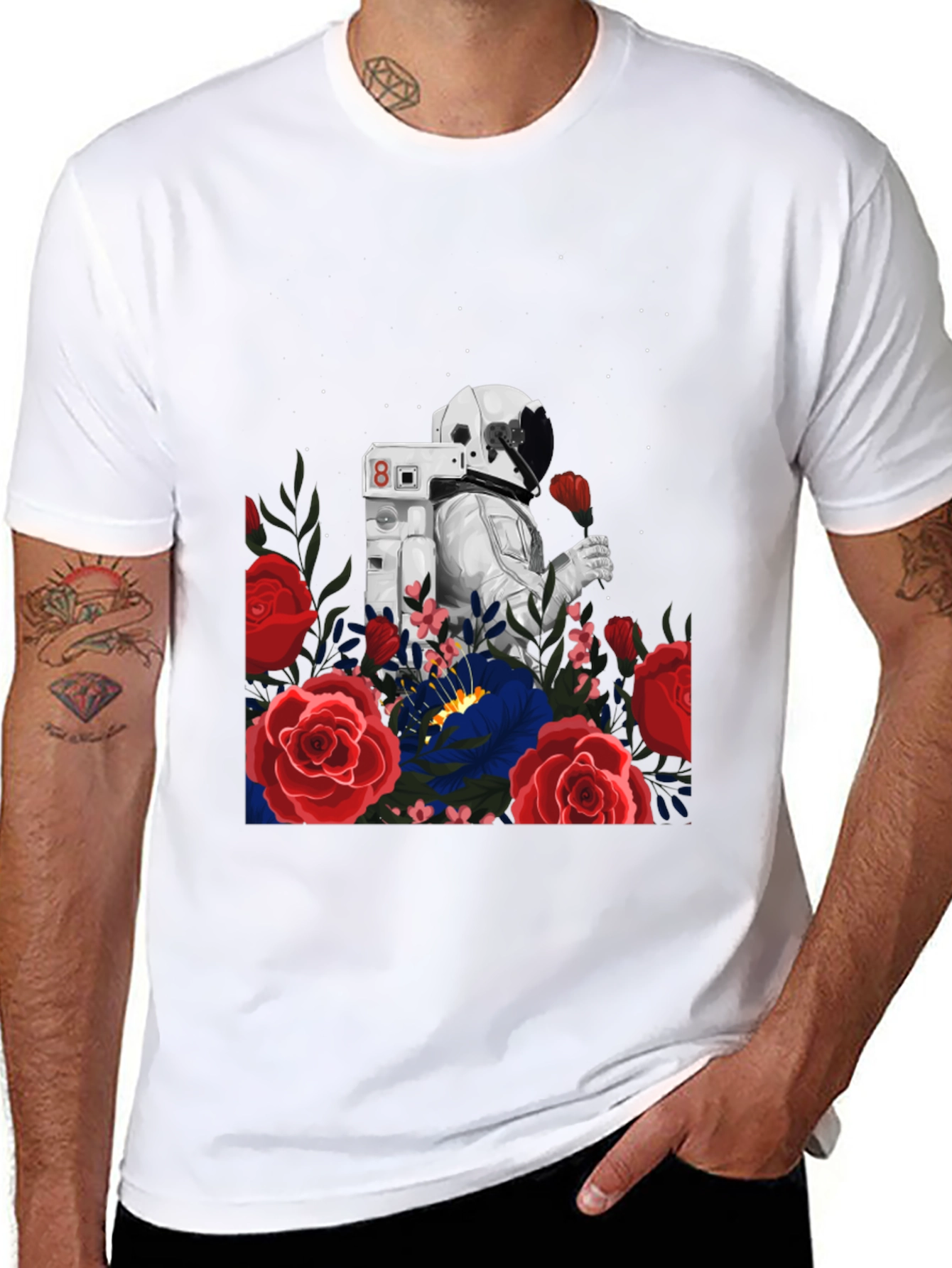 Astronaut and Roses Graphic Tee - Unisex