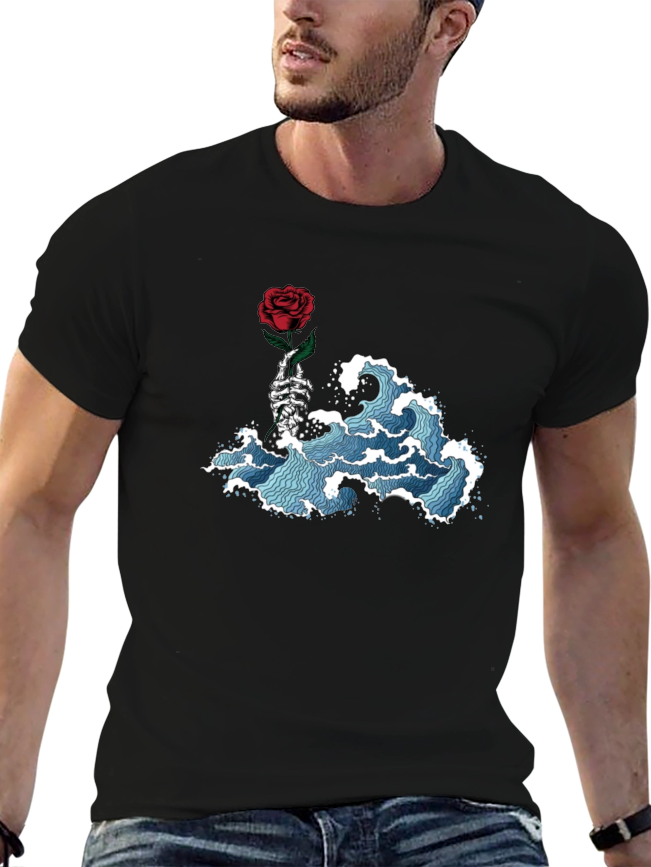 Rose Wave Graphic Tee - Black