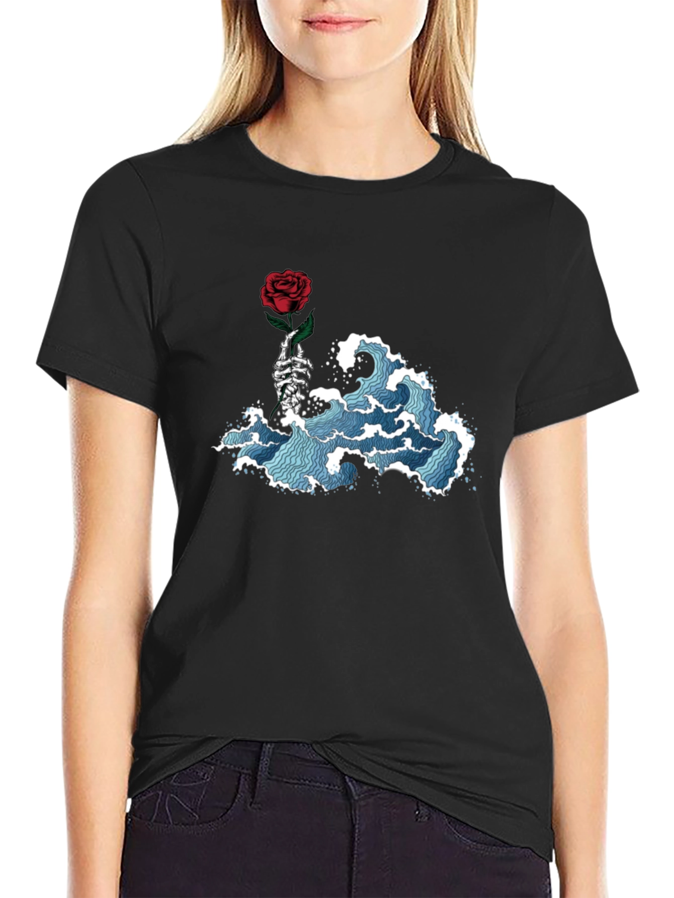 Rose Wave Graphic Tee - Black