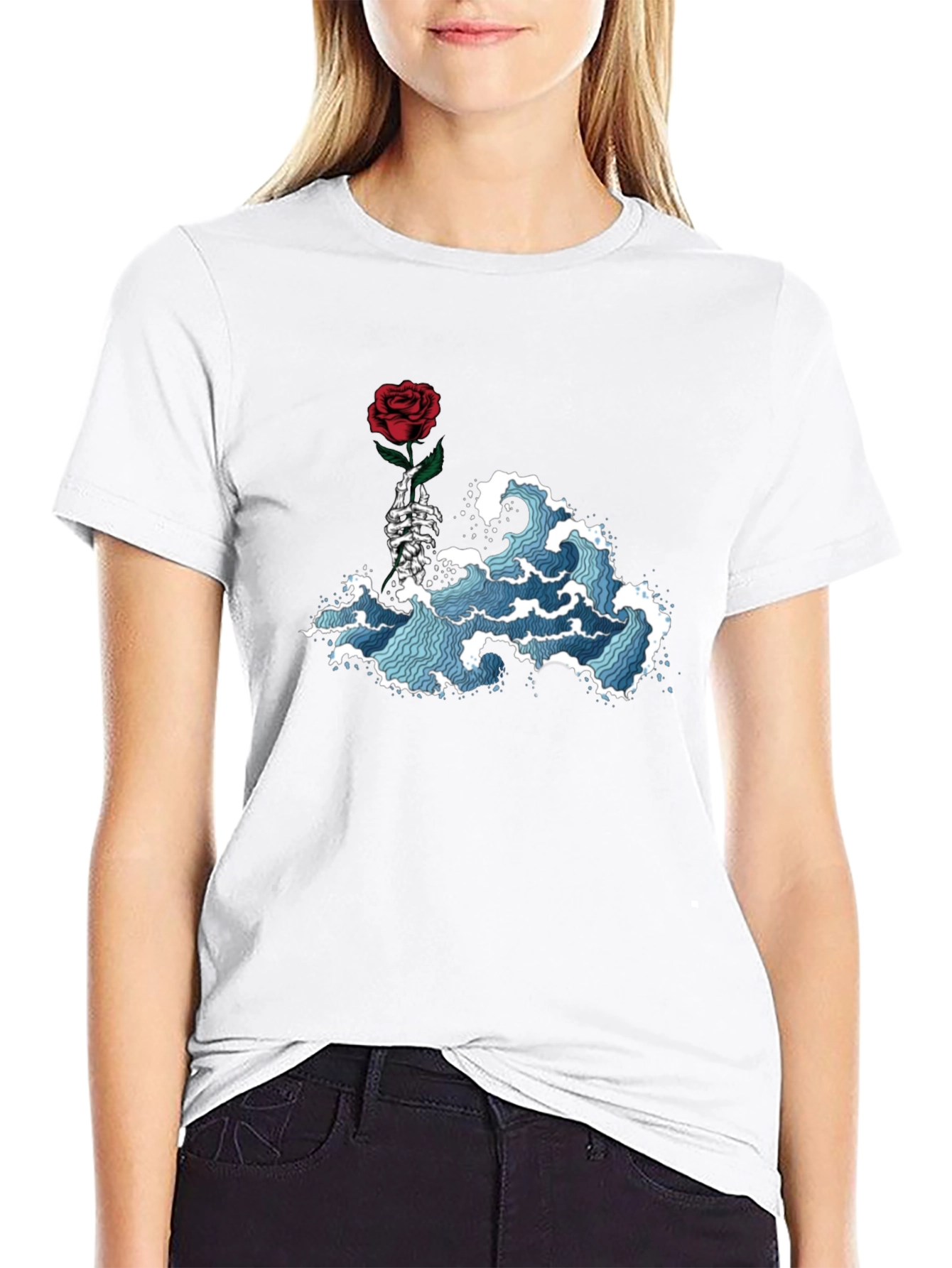 Rose Wave Graphic Tee - Black