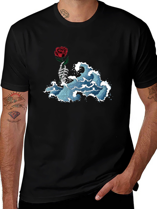 Rose Wave Graphic Tee - Black