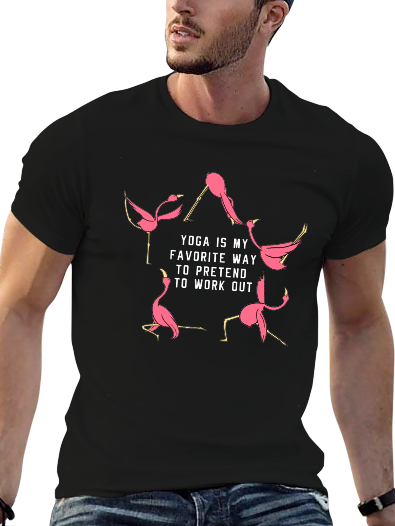 Yoga Flamingo Graphic Tee - Funny Workout Shirt