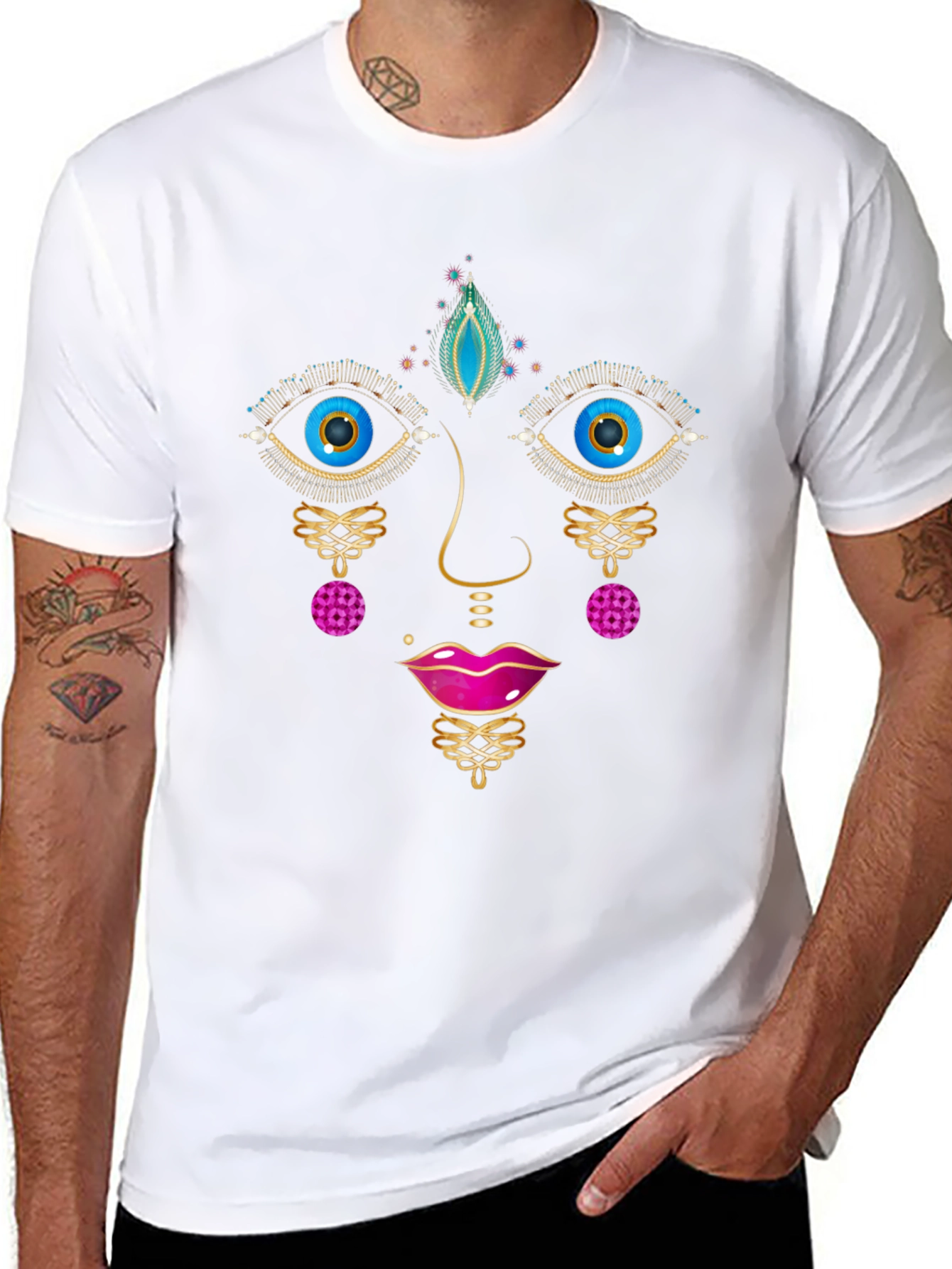 Abstract Face Graphic Tee - Unisex Black T-Shirt