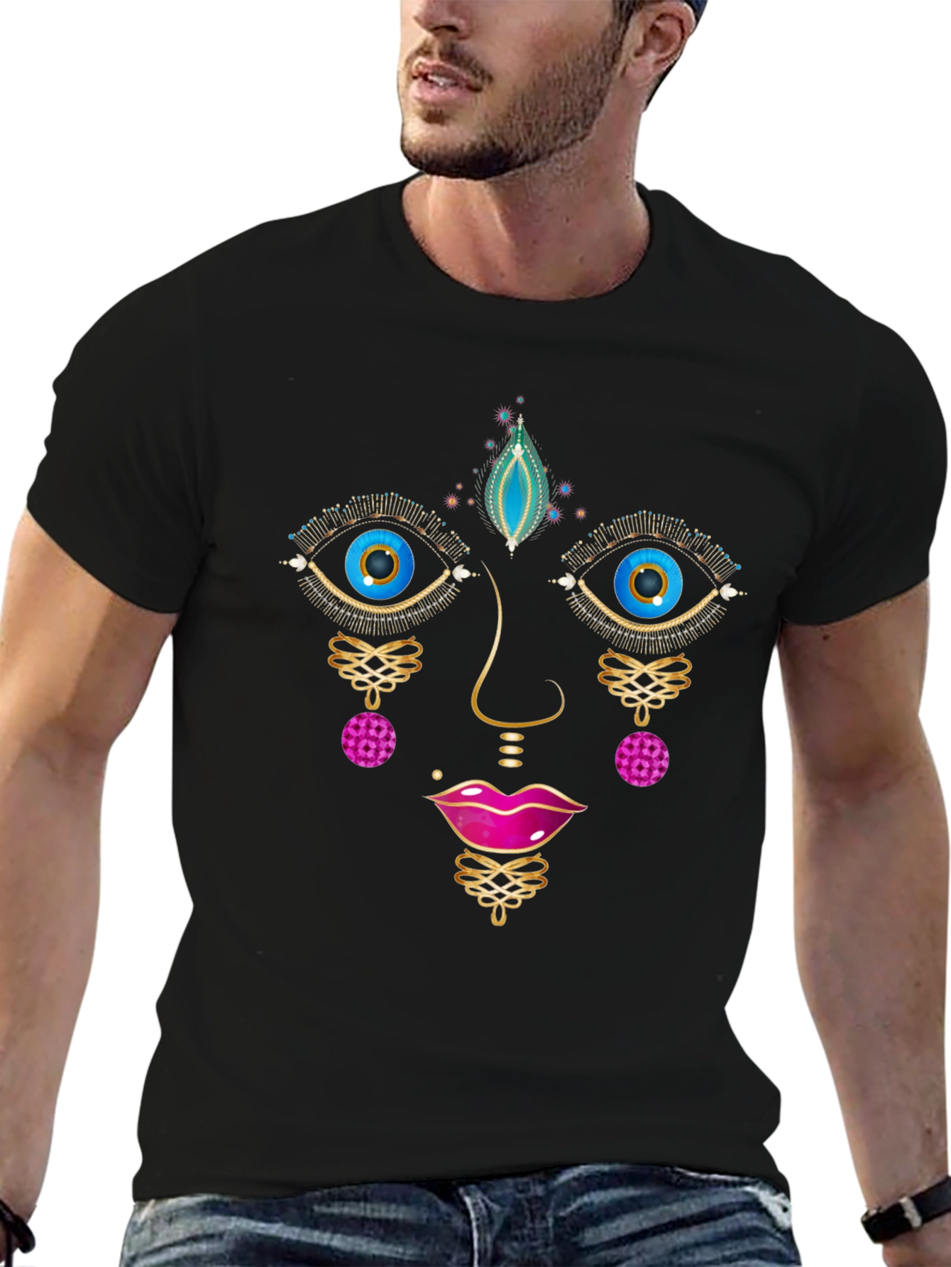 Abstract Face Graphic Tee - Unisex Black T-Shirt