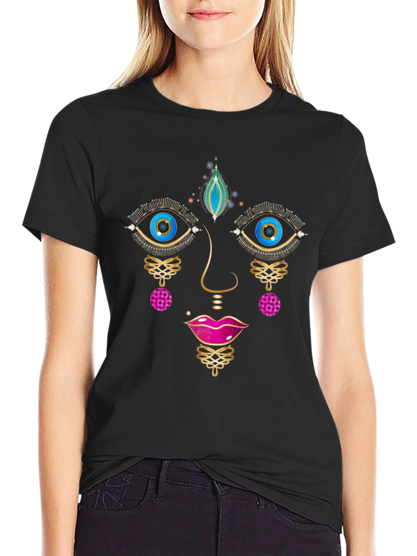 Abstract Face Graphic Tee - Unisex Black T-Shirt