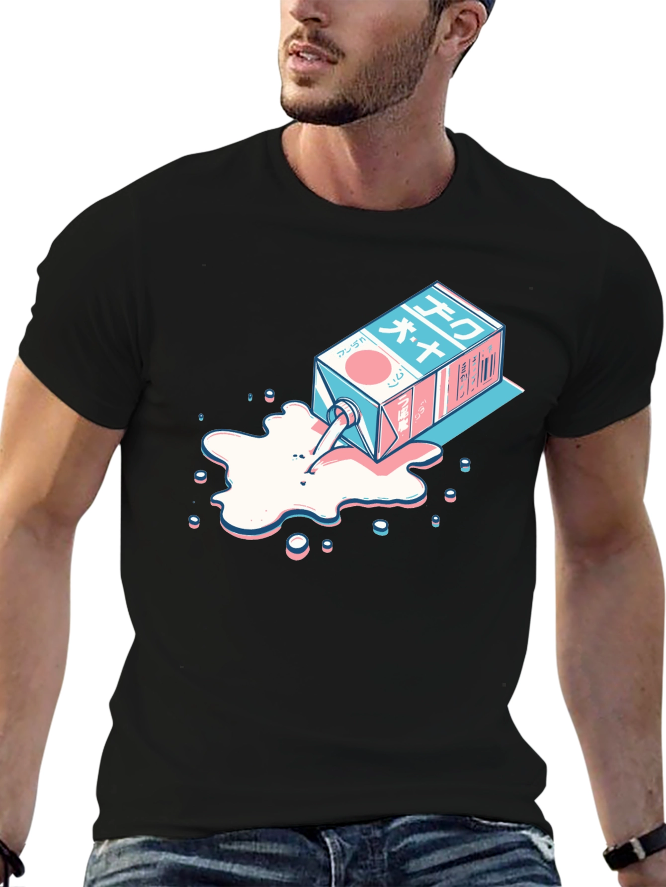 Anime Milk Carton Spill Graphic Tee - Cool Streetwear
