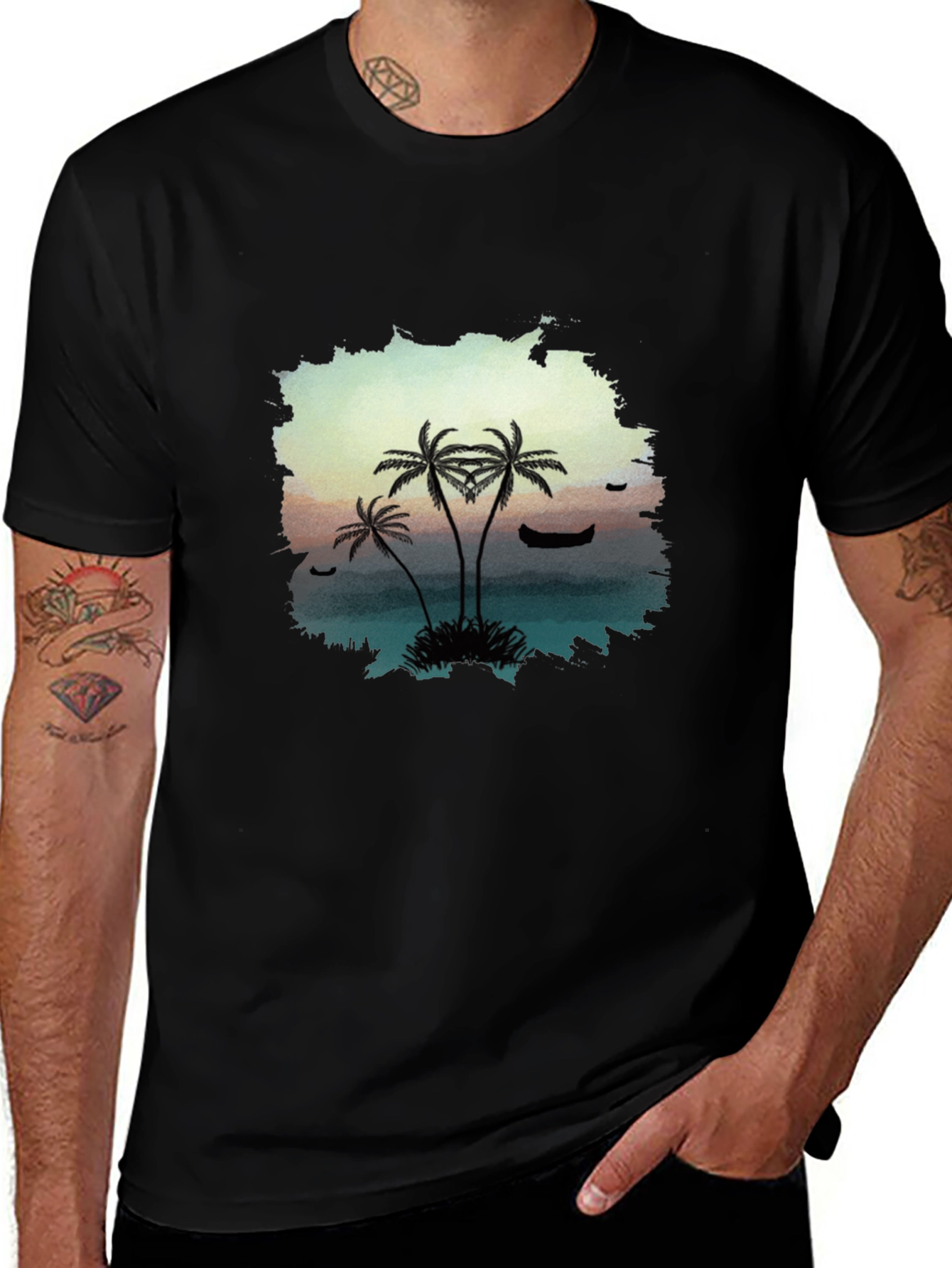 Tropical Palm Tree Graphic Black T-Shirt