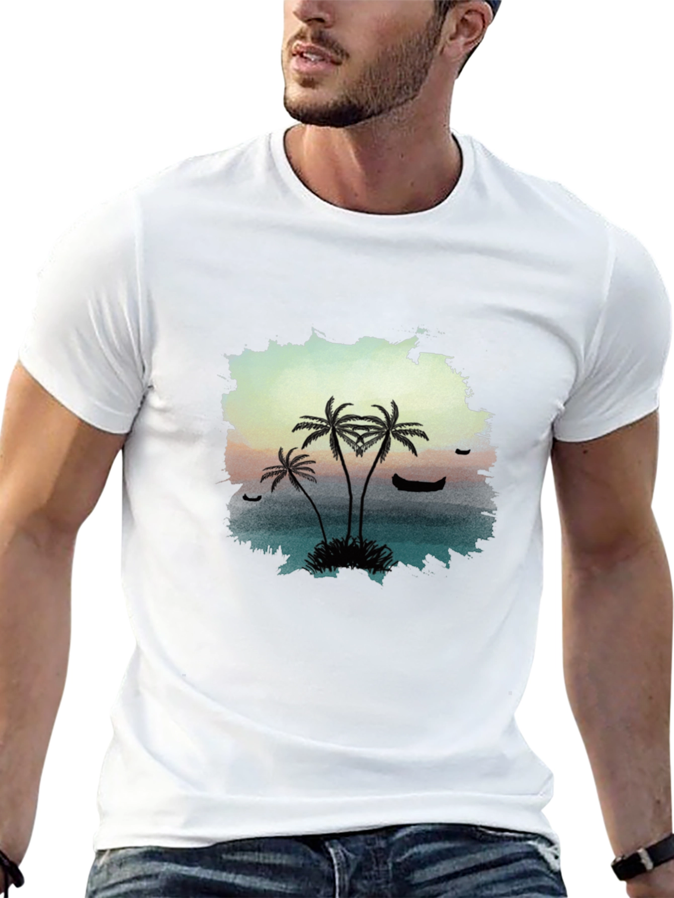 Tropical Palm Tree Graphic Black T-Shirt