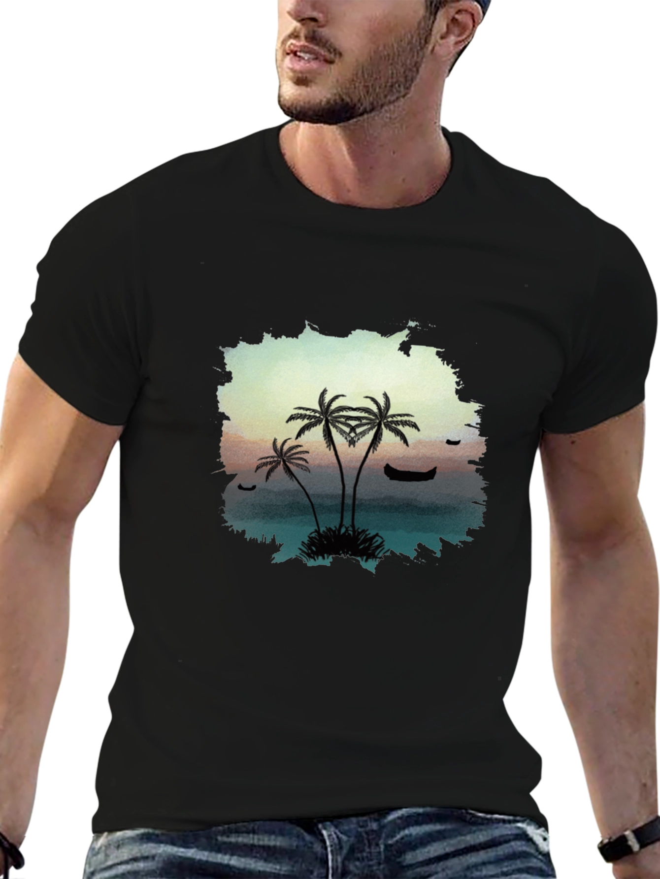Tropical Palm Tree Graphic Black T-Shirt