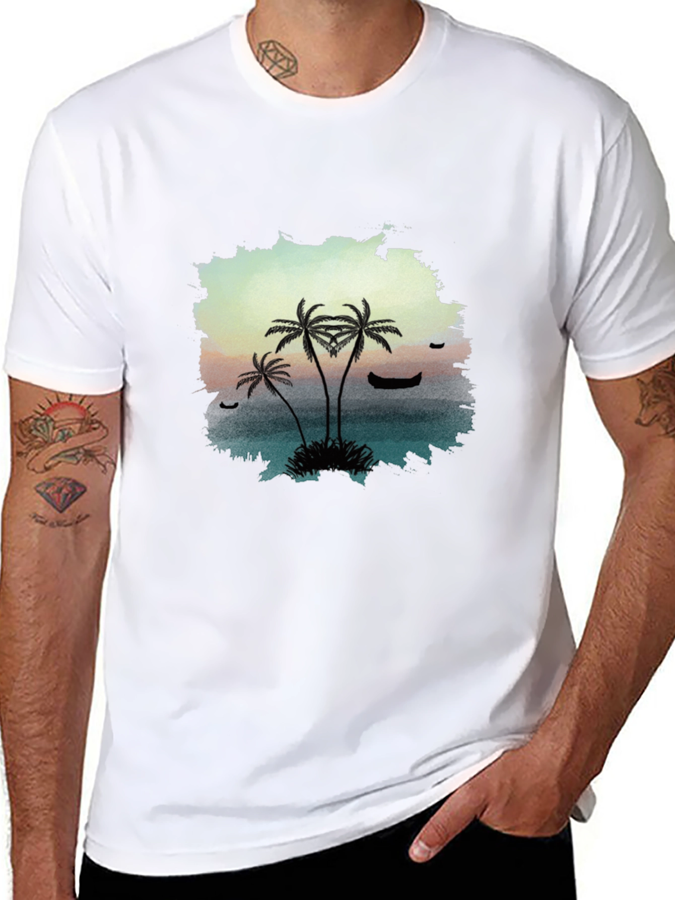 Tropical Palm Tree Graphic Black T-Shirt