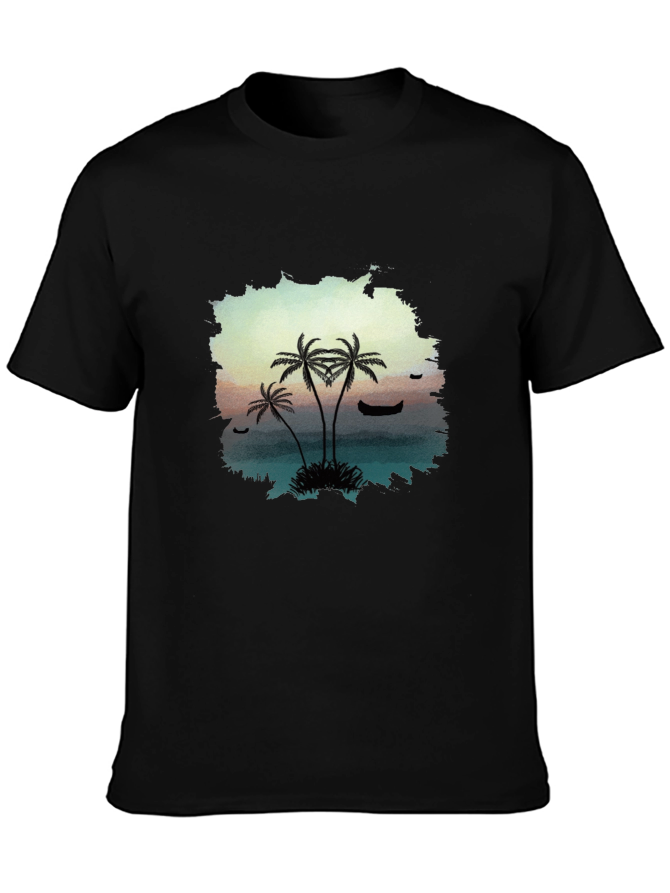 Tropical Palm Tree Graphic Black T-Shirt