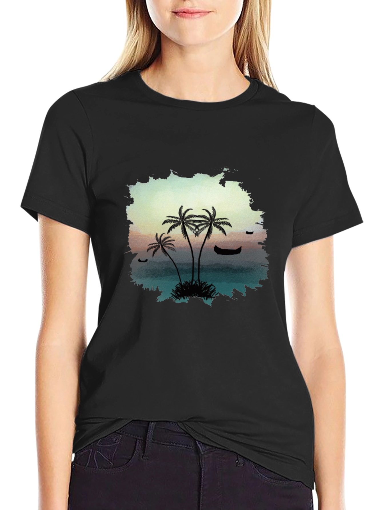 Tropical Palm Tree Graphic Black T-Shirt