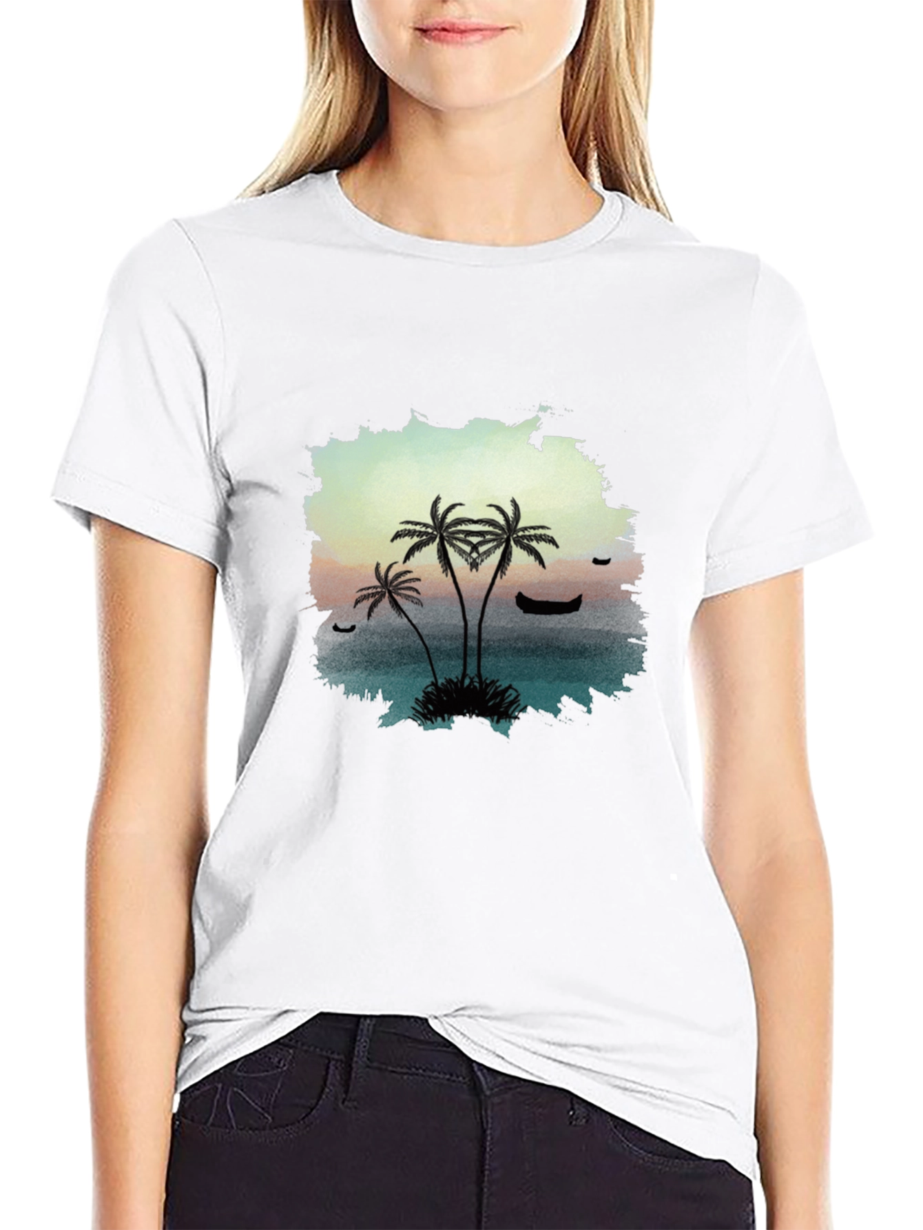 Tropical Palm Tree Graphic Black T-Shirt