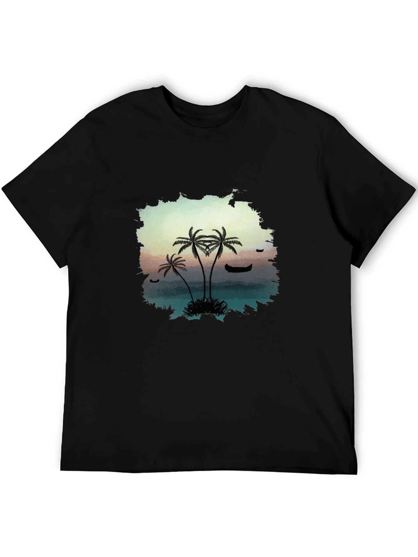 Tropical Palm Tree Graphic Black T-Shirt