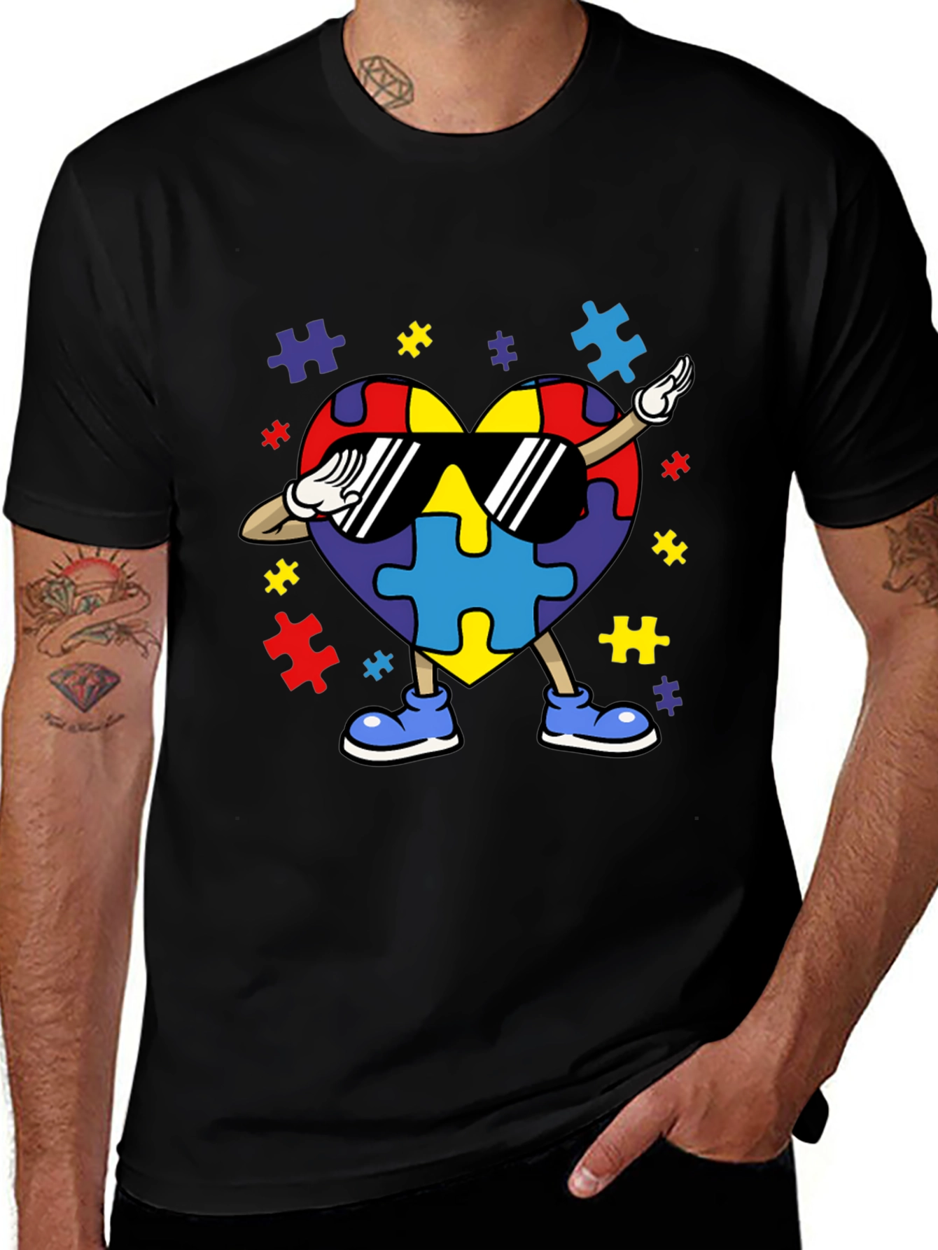 Autism Awareness Puzzle Heart Dabbing T-Shirt