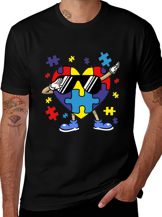 Autism Awareness Puzzle Heart Dabbing T-Shirt