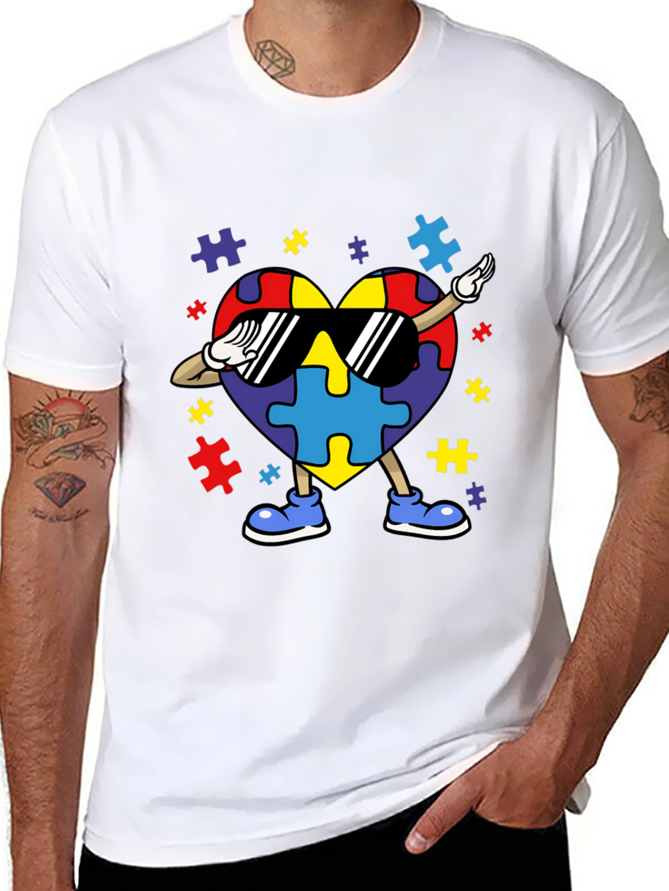 Autism Awareness Puzzle Heart Dabbing T-Shirt