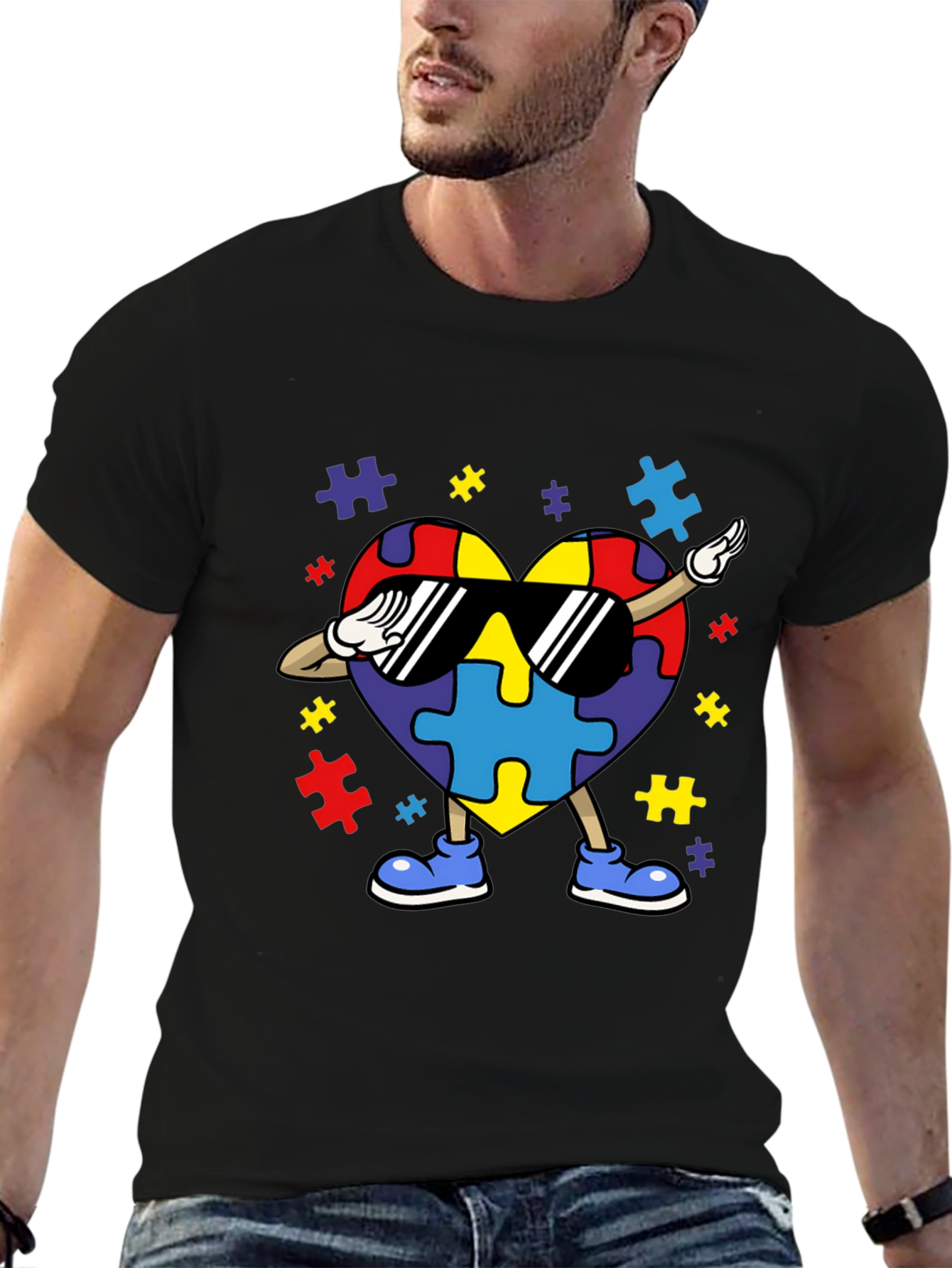 Autism Awareness Puzzle Heart Dabbing T-Shirt