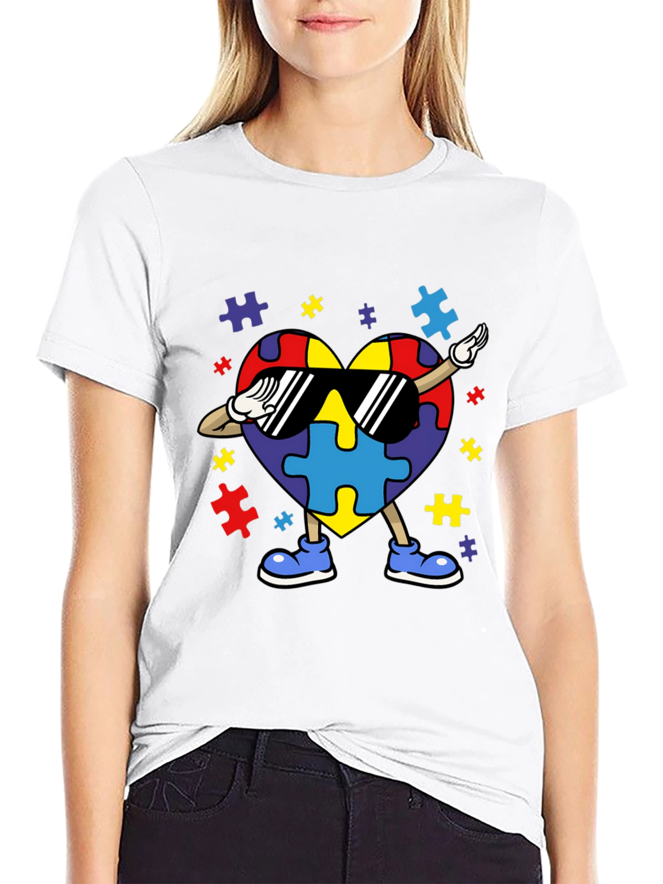 Autism Awareness Puzzle Heart Dabbing T-Shirt