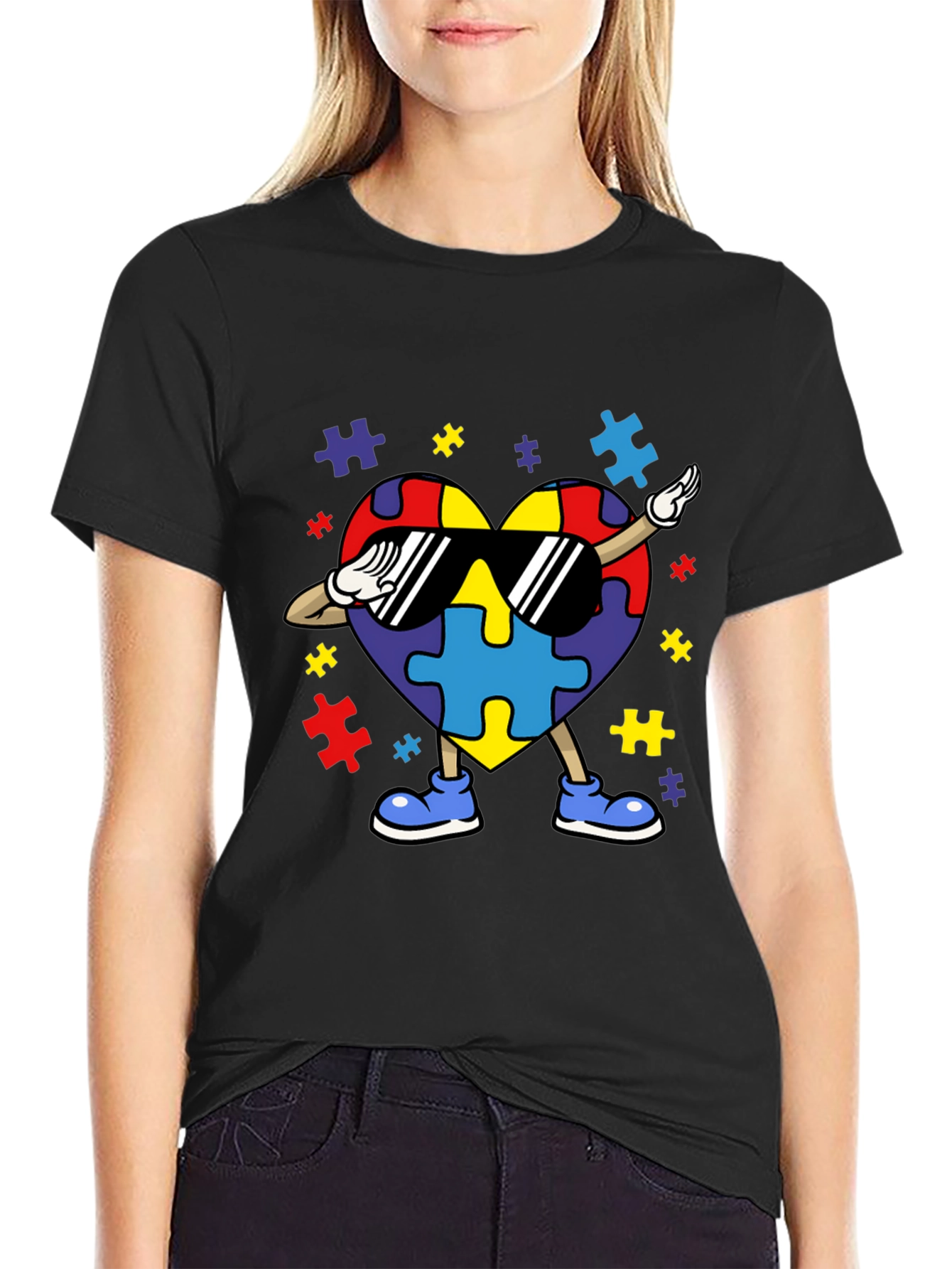 Autism Awareness Puzzle Heart Dabbing T-Shirt