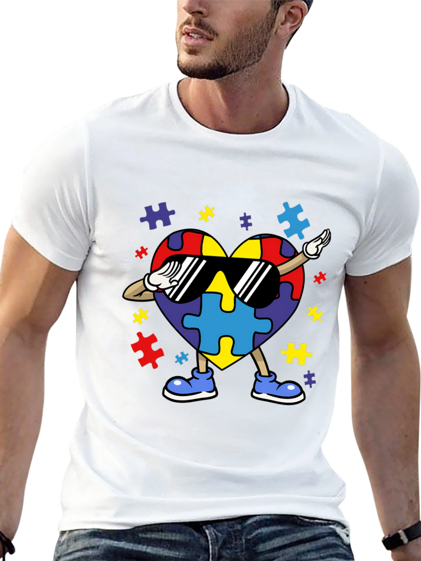 Autism Awareness Puzzle Heart Dabbing T-Shirt