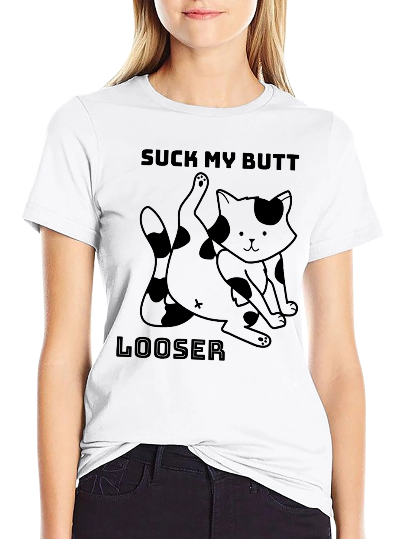 Suck My Butt Looser Cat Graphic Tee Black