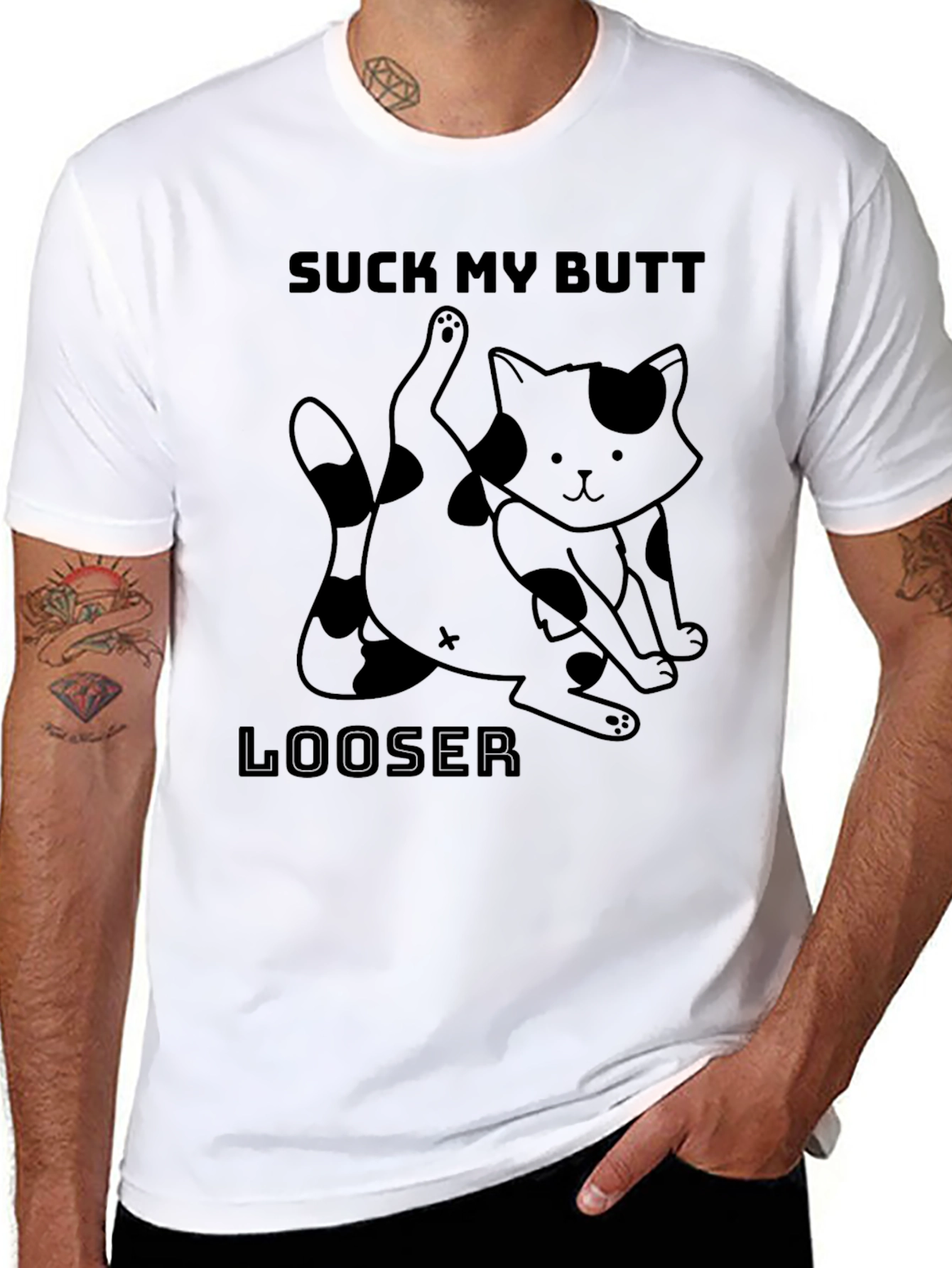 Suck My Butt Looser Cat Graphic Tee Black