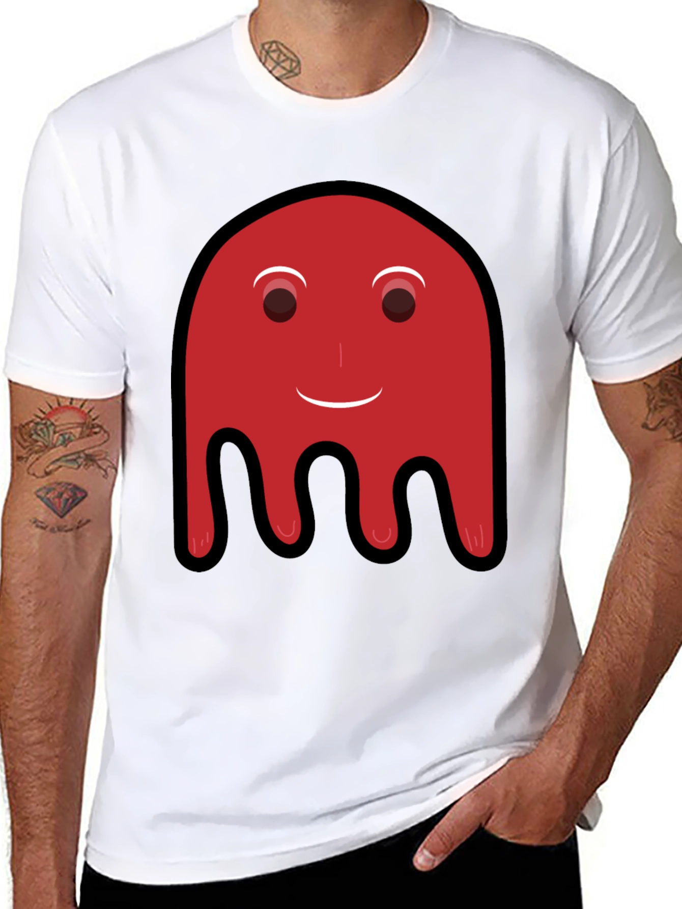 Red Ghost Graphic Print Black T-Shirt