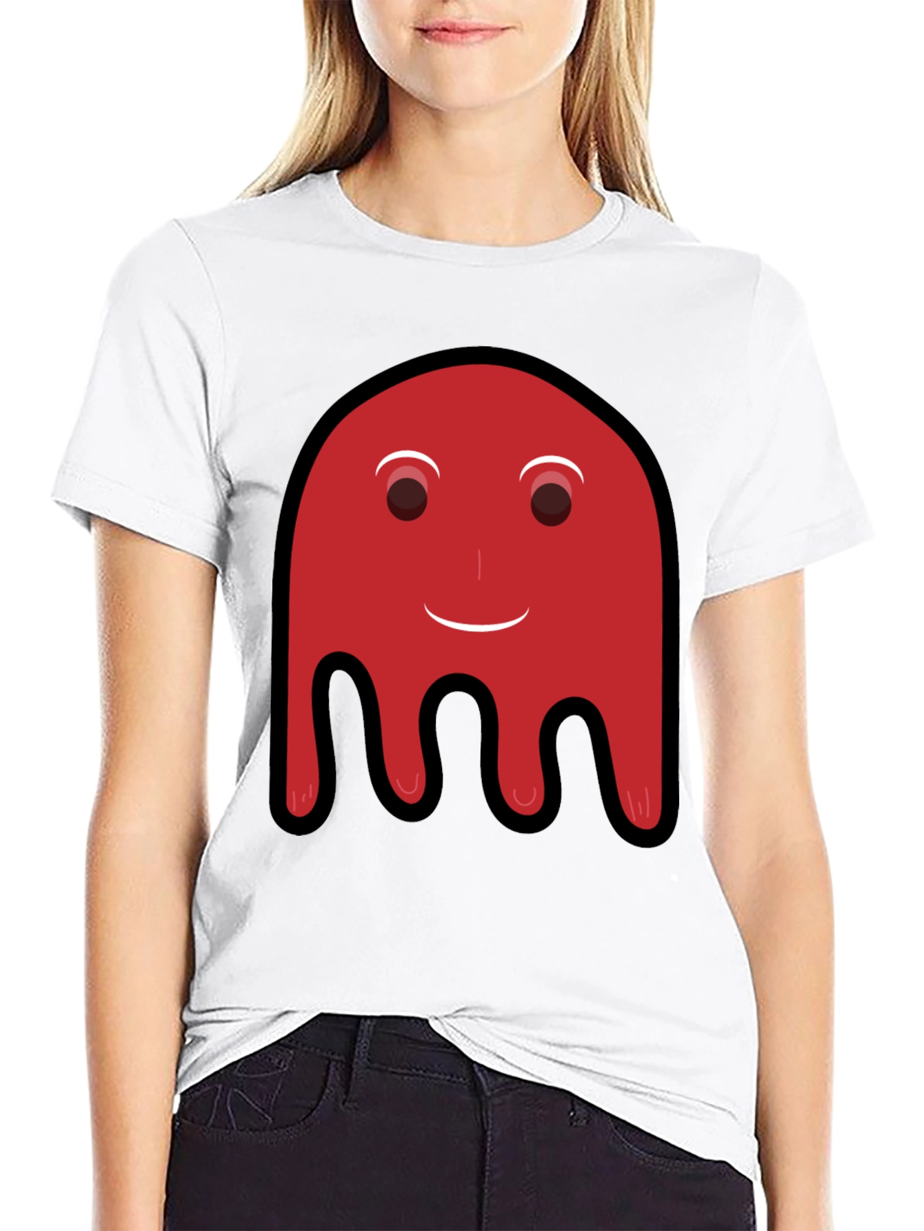 Red Ghost Graphic Print Black T-Shirt