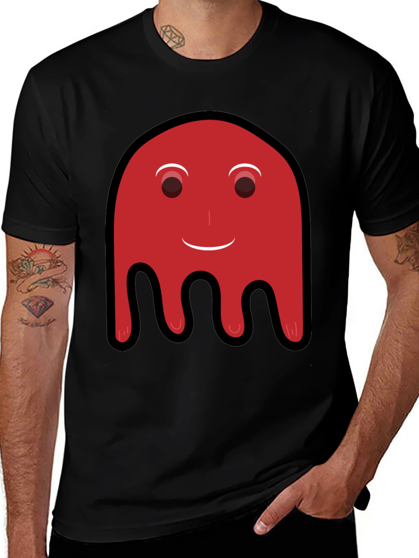 Red Ghost Graphic Print Black T-Shirt