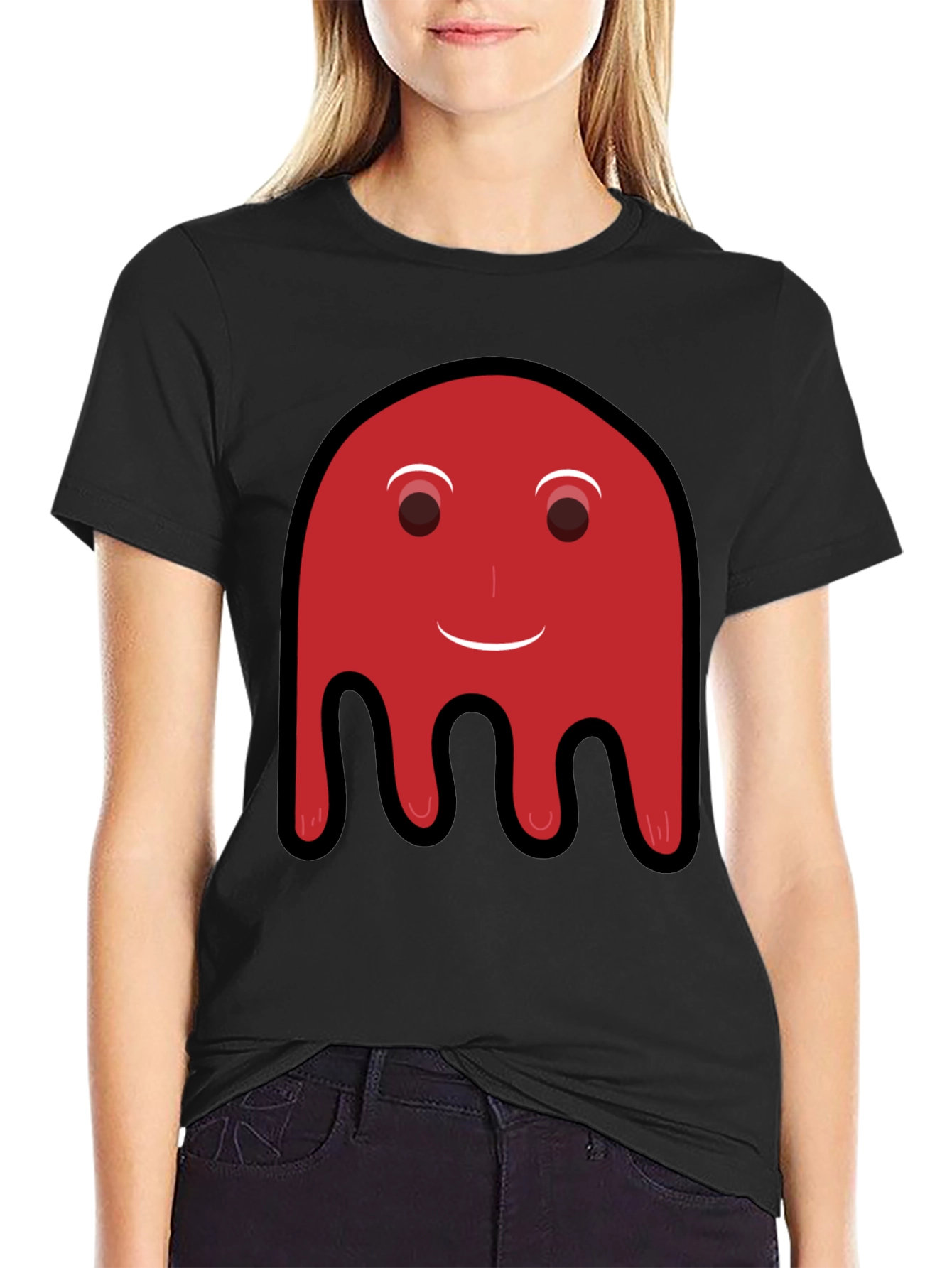 Red Ghost Graphic Print Black T-Shirt