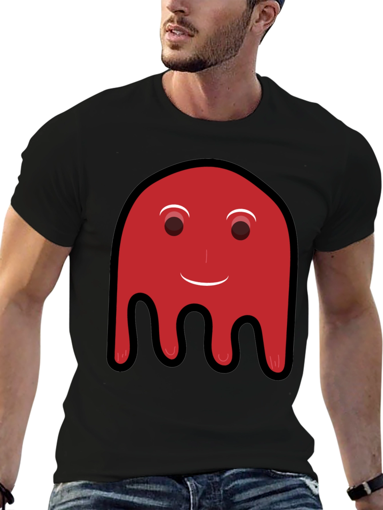 Red Ghost Graphic Print Black T-Shirt
