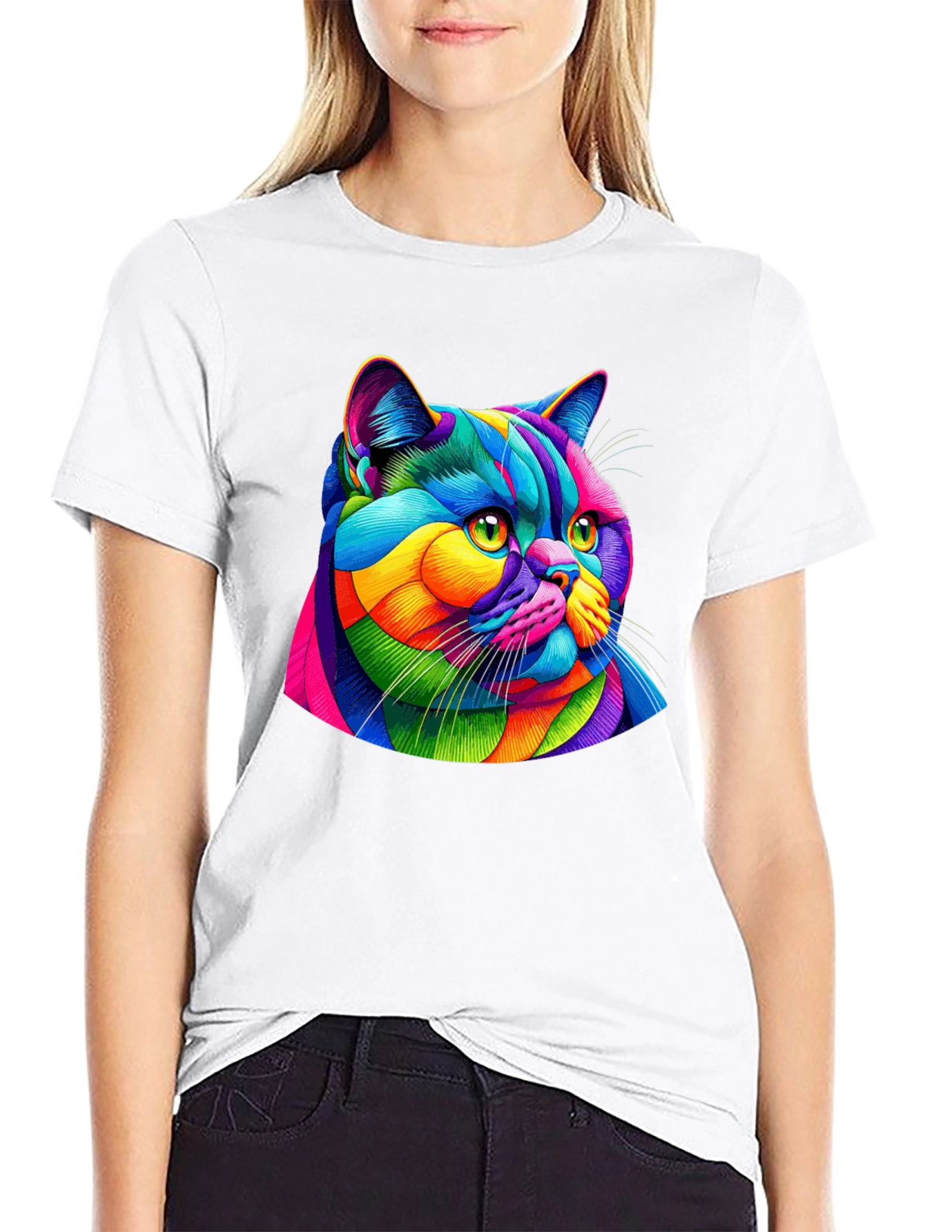 Vibrant Cat Graphic Tee - Mens Black T-Shirt