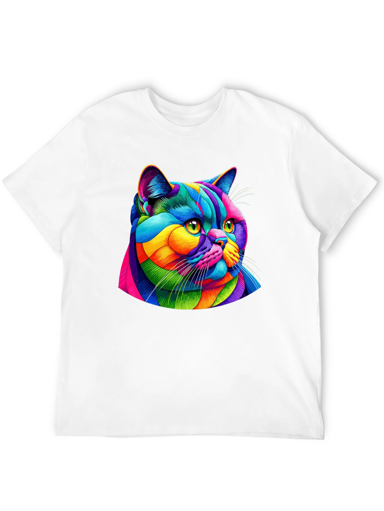 Vibrant Cat Graphic Tee - Mens Black T-Shirt