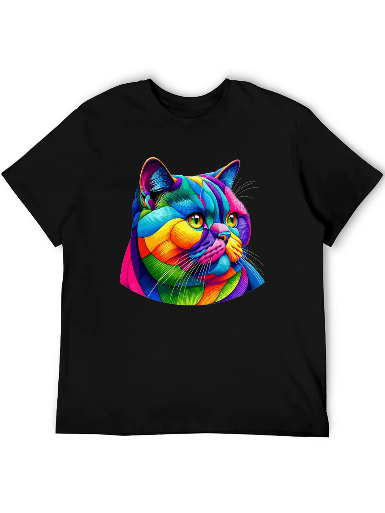 Vibrant Cat Graphic Tee - Mens Black T-Shirt