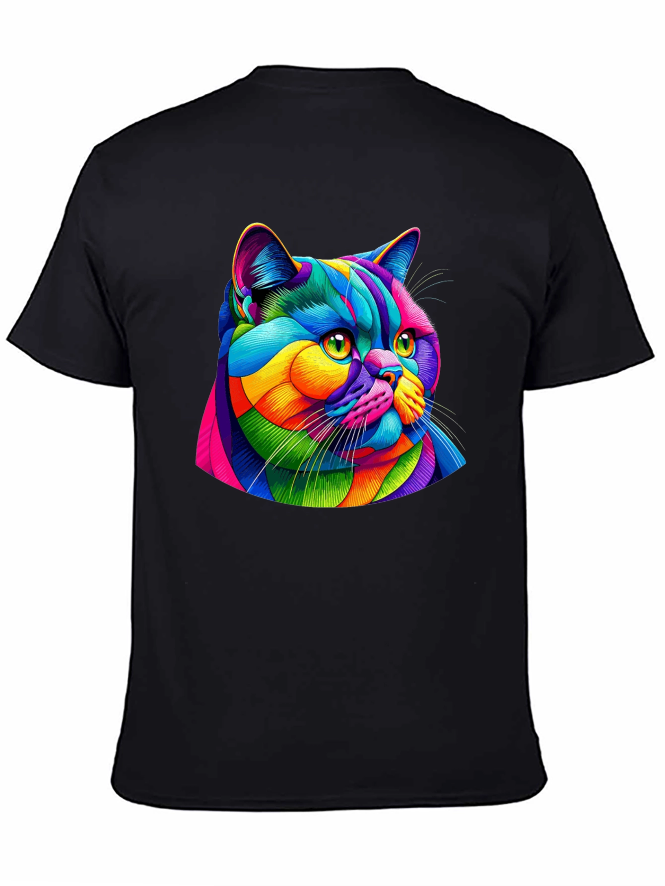 Vibrant Cat Graphic Tee - Mens Black T-Shirt