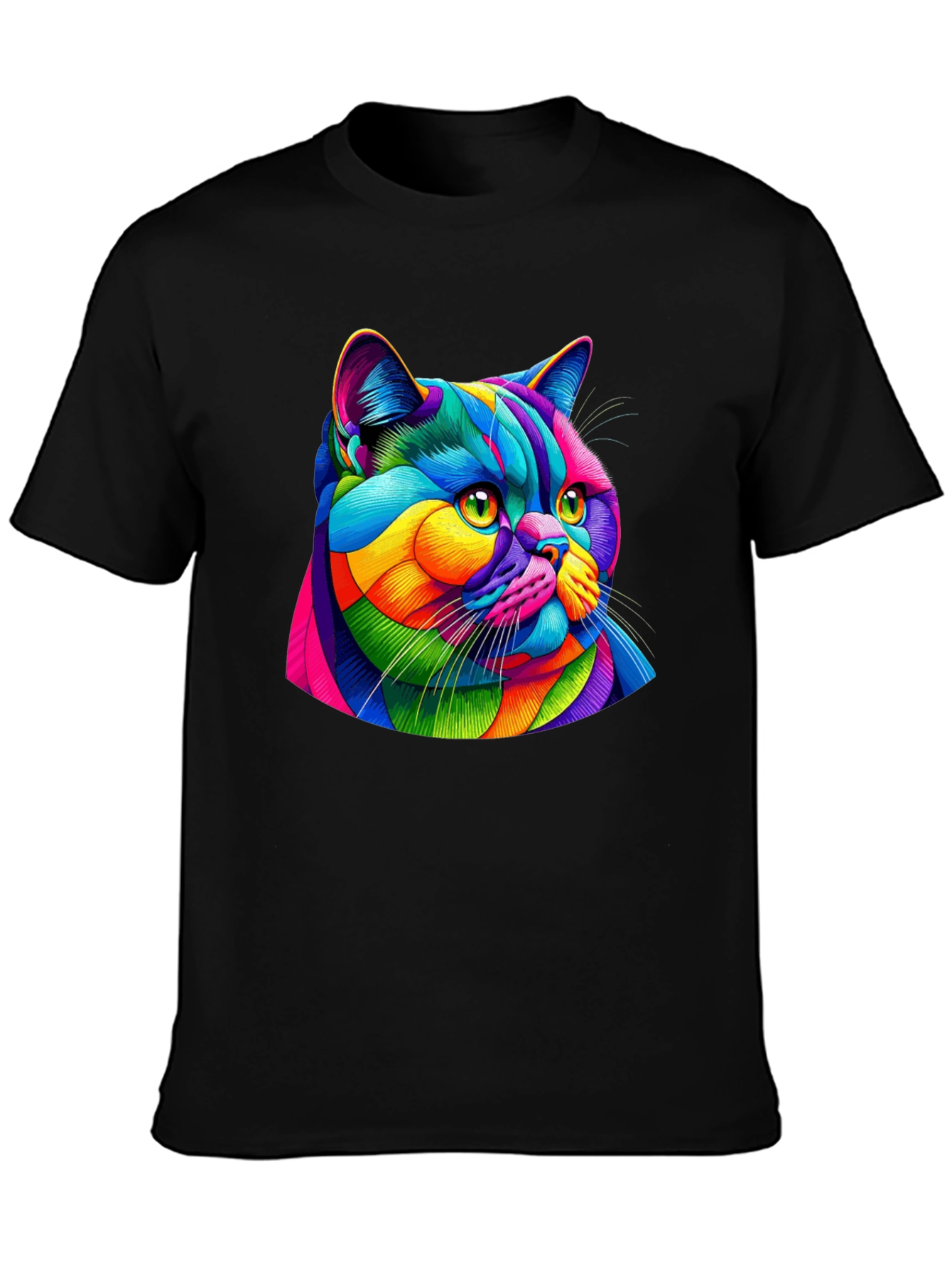 Vibrant Cat Graphic Tee - Mens Black T-Shirt
