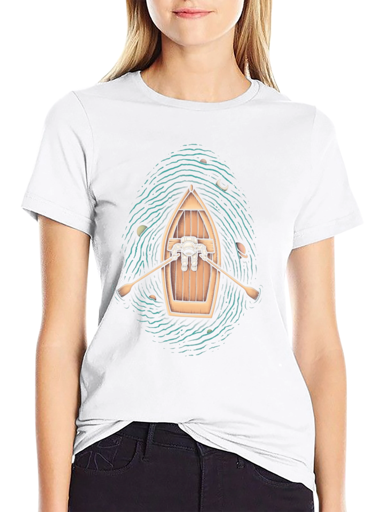 Astronaut Galaxy Rowboat Graphic T-Shirt