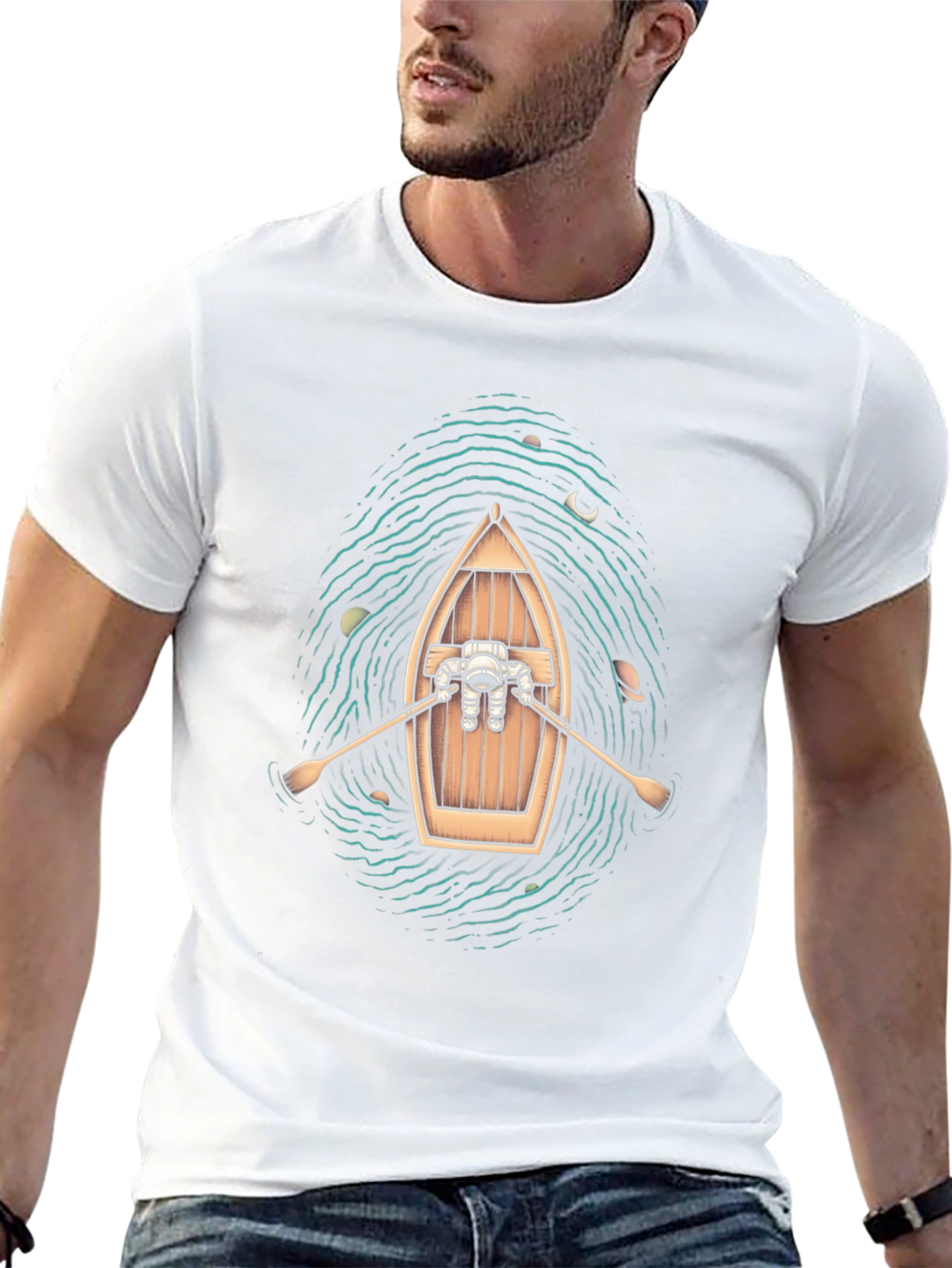 Astronaut Galaxy Rowboat Graphic T-Shirt