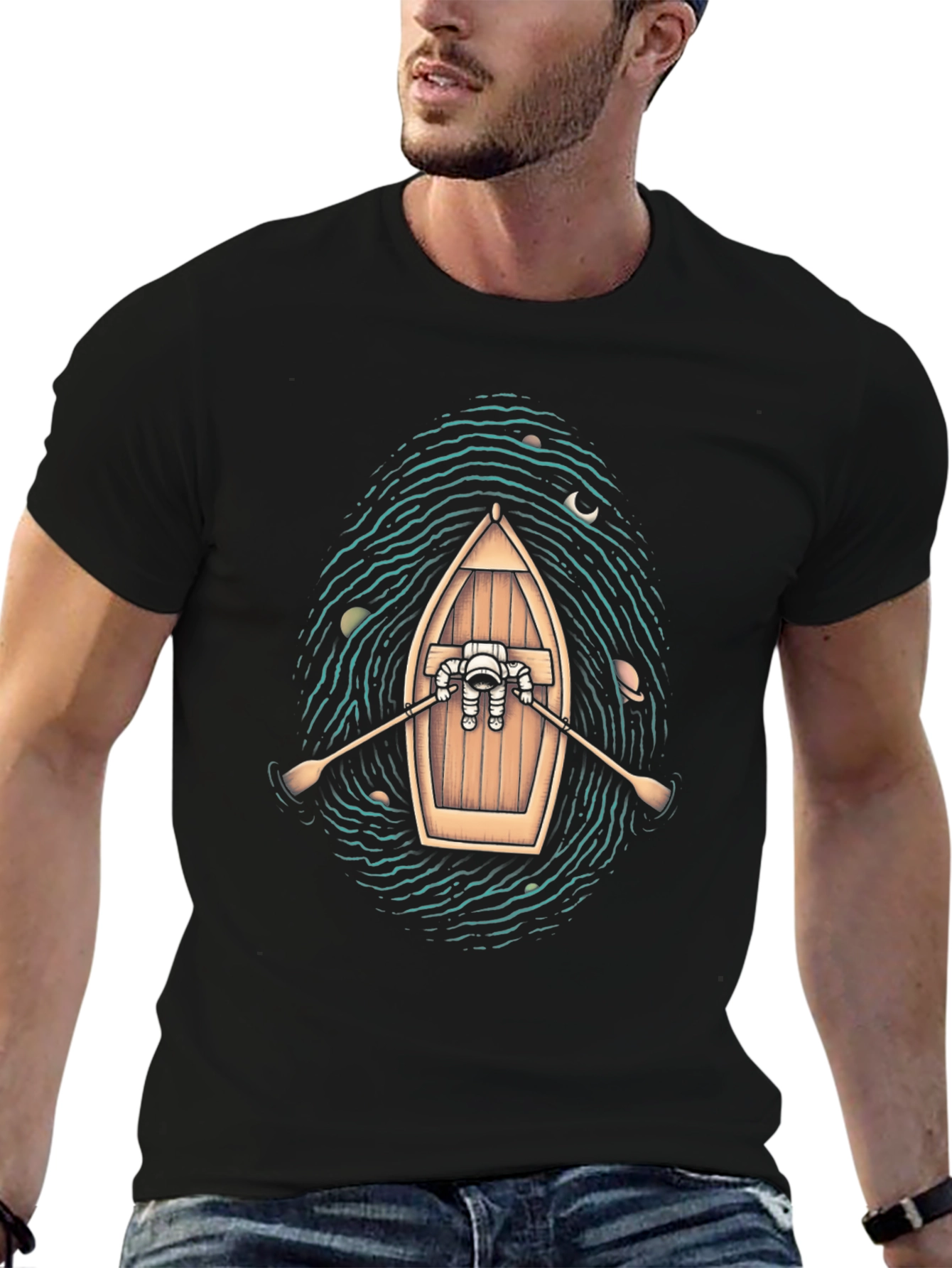 Astronaut Galaxy Rowboat Graphic T-Shirt